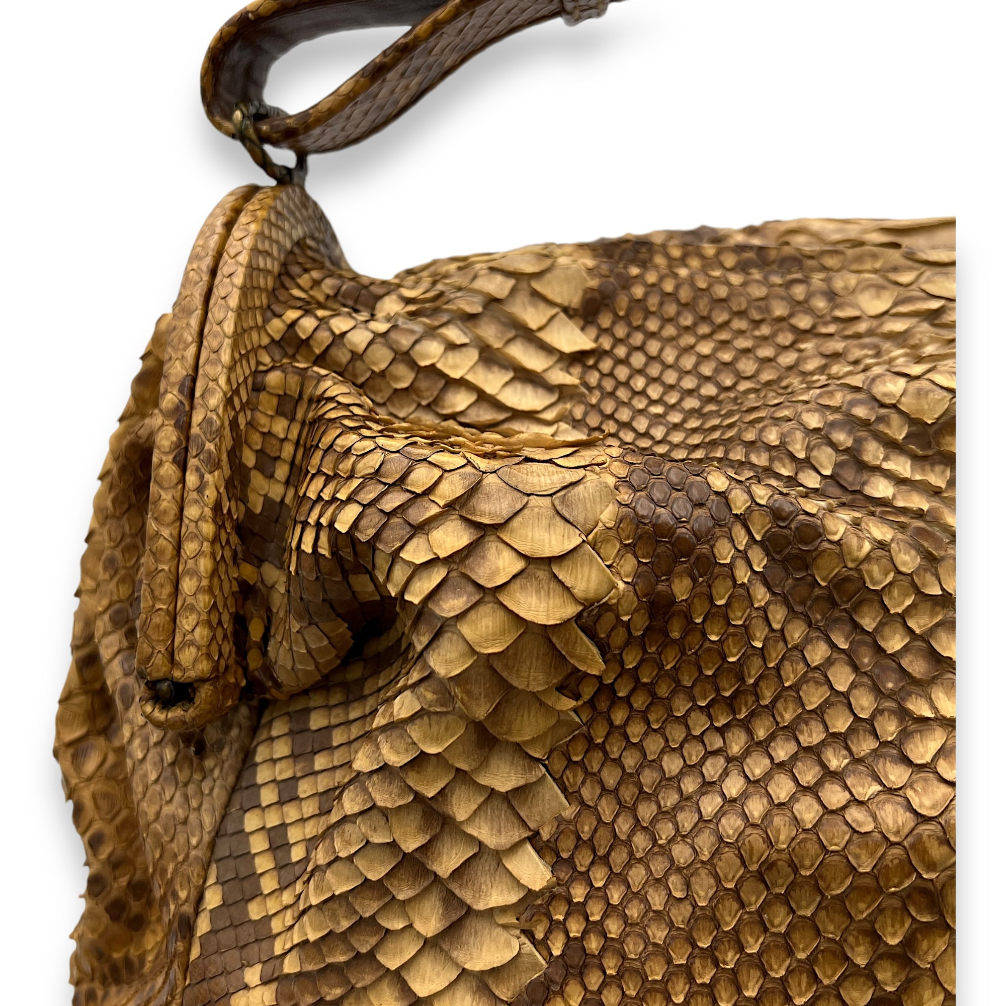 Duette Brown Shoulder Bag in Python Leather, Brushed Gold hardware - Image 7