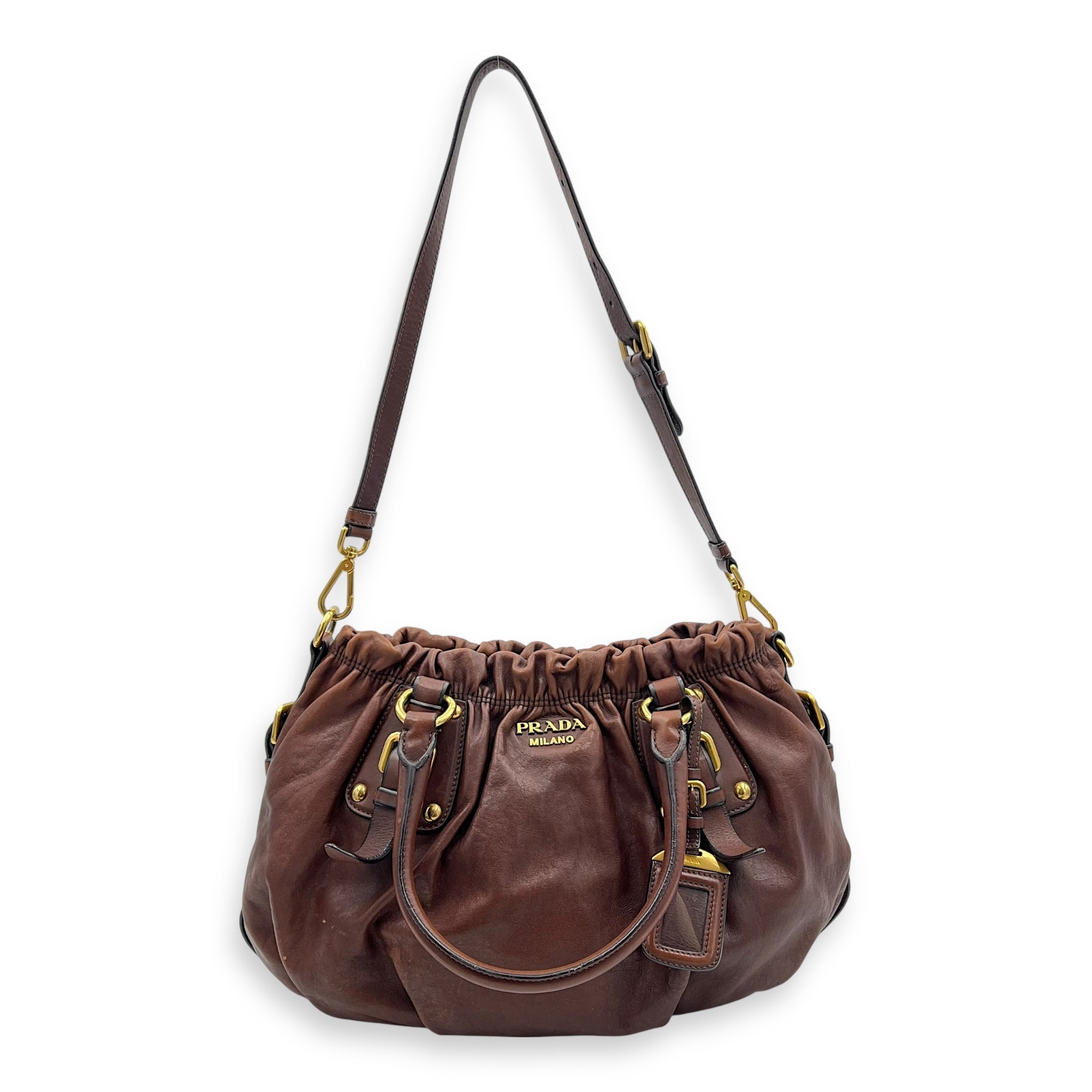 Logo Top Handle Bag Brown in Calfskin, Gold hardware - Image 21