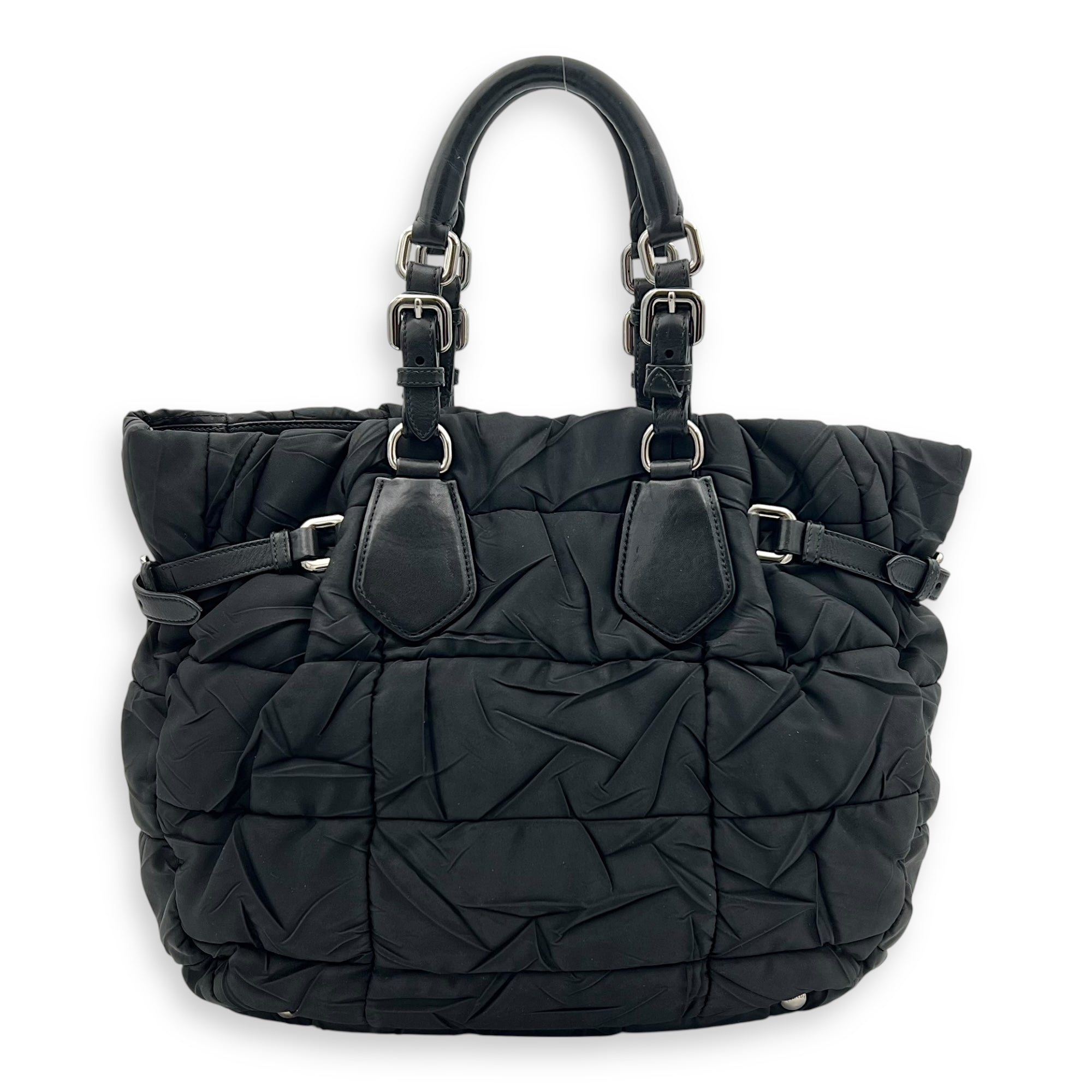 Logo Top Handle Bag Black in Nylon, Silver hardware - Image 3