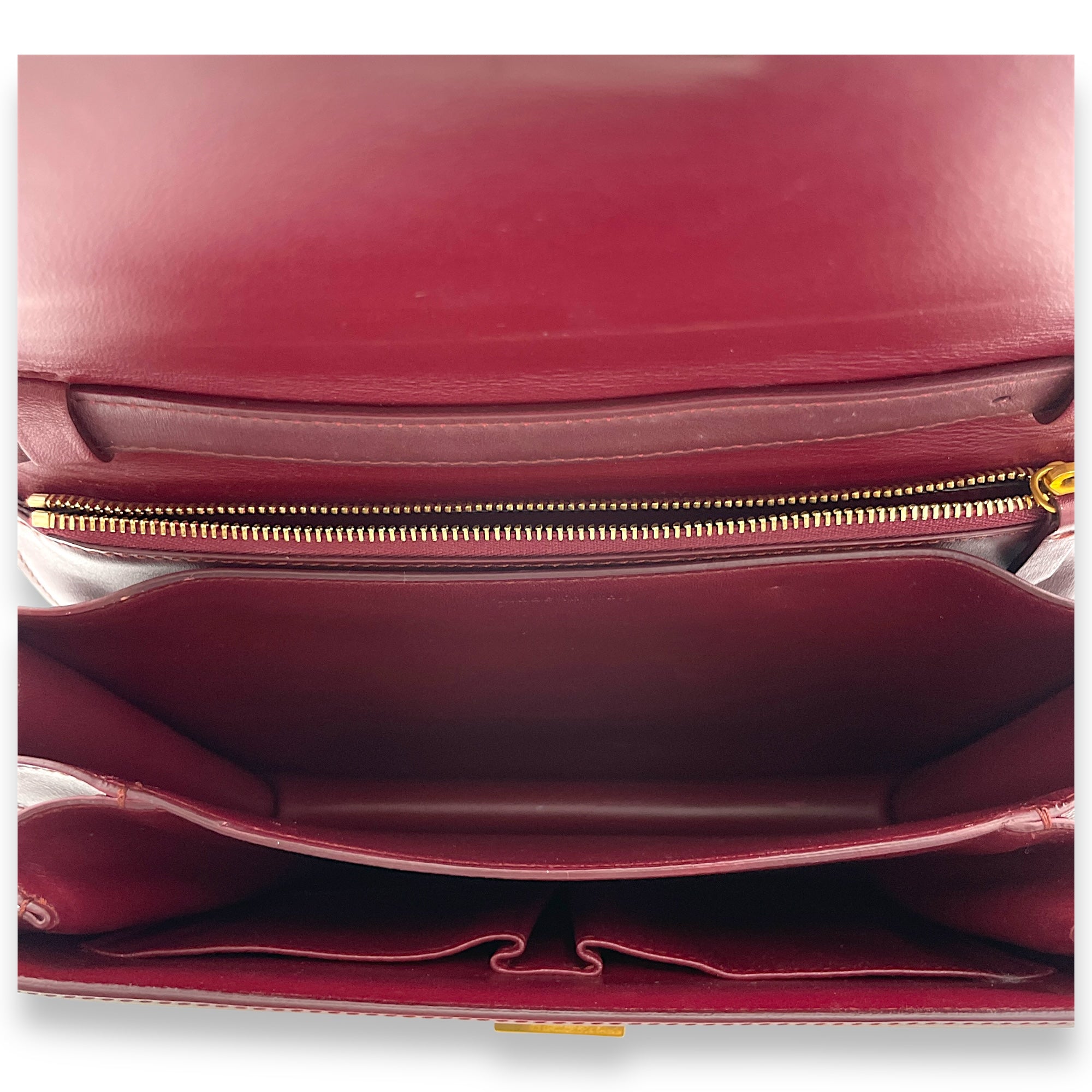 Box Medium Maroon Shoulder Bag in Calfskin, Gold hardware - Image 12