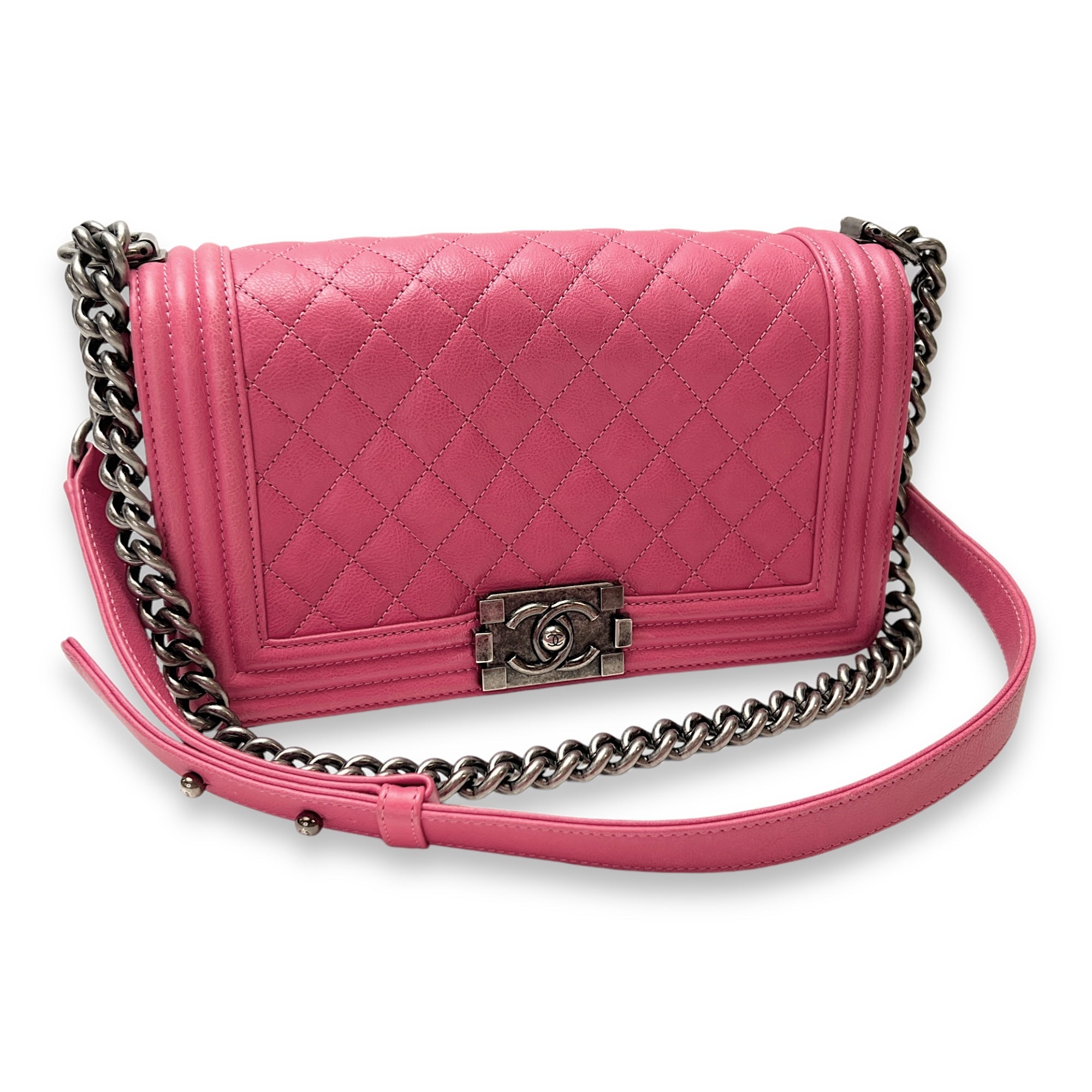Boy Medium Pink Shoulder Bag in Calfskin, hardware - Image 13