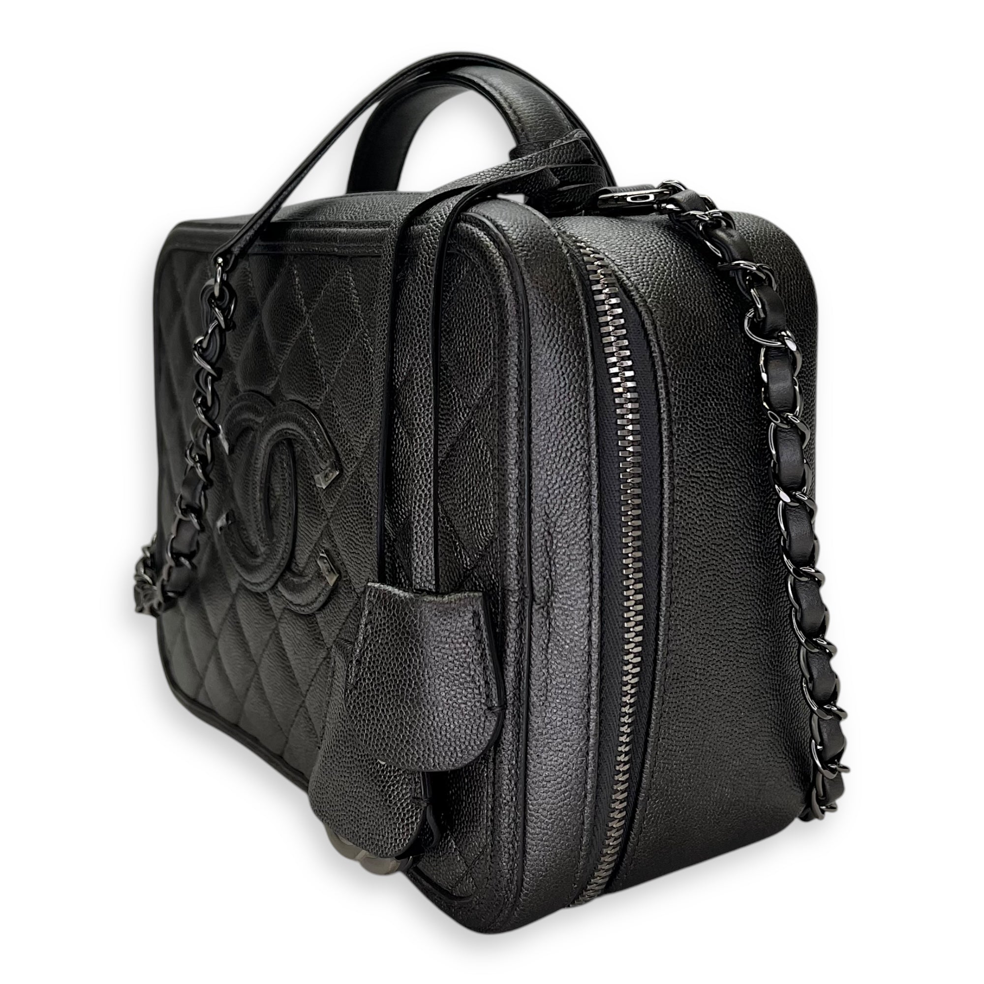 CC Filigree Large Silver Top Handle Bag in Caviar Leather, Silver hardware - Image 5