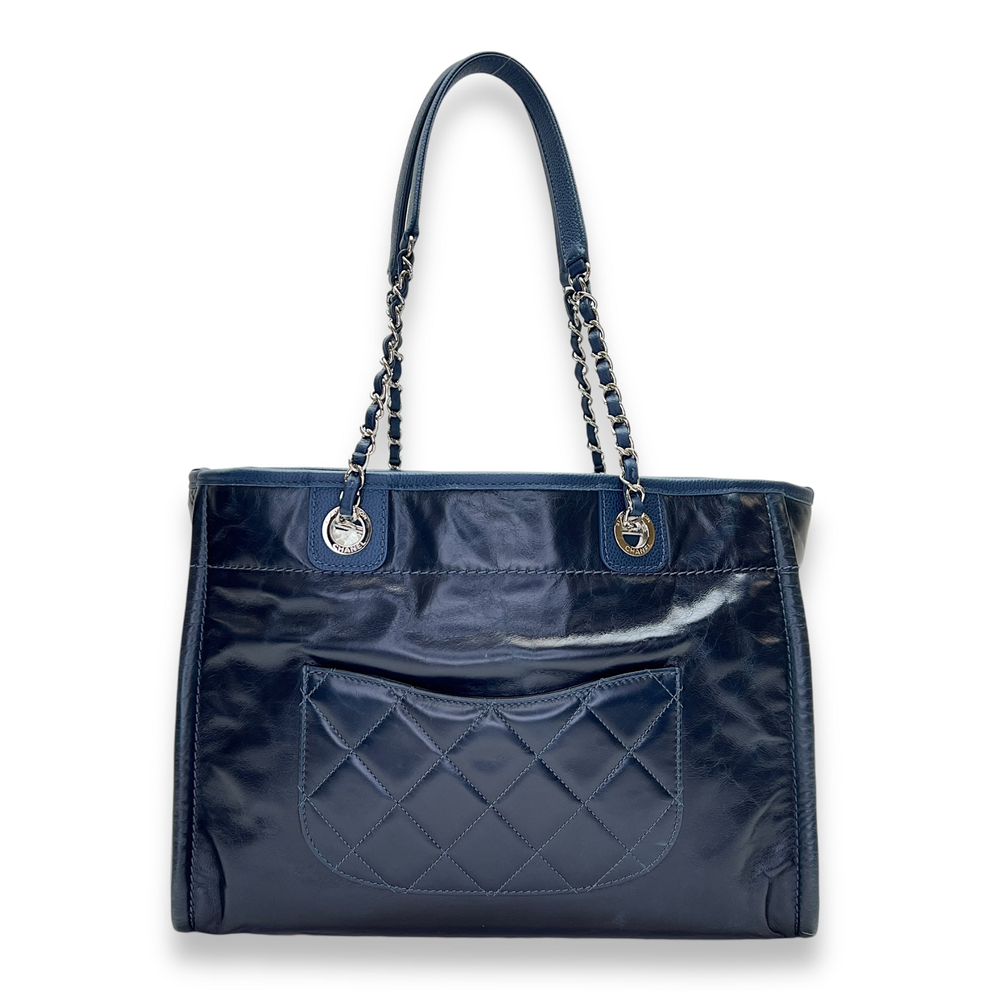 Deauville Medium Blue Tote Bag in Calfskin, Silver hardware - Image 3