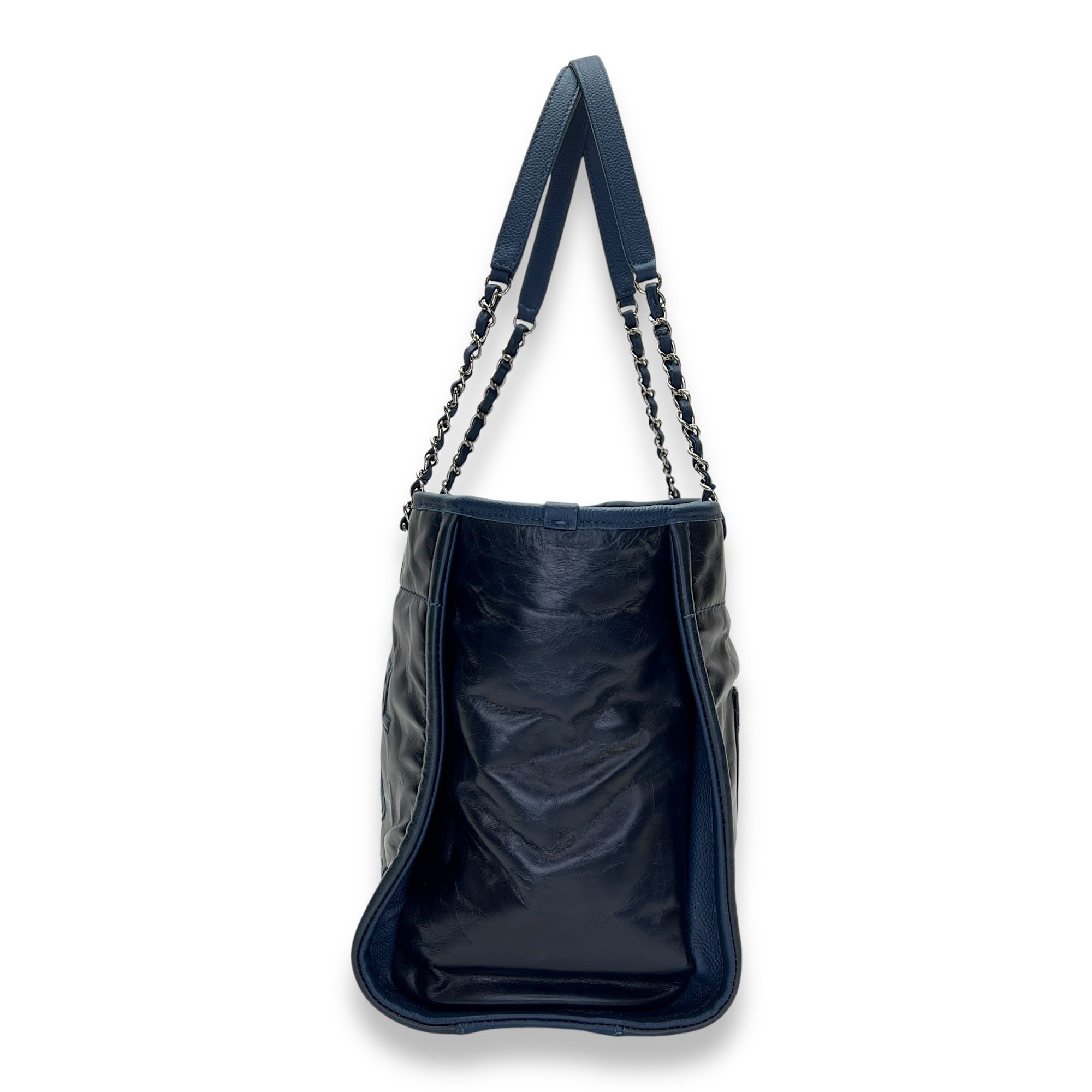 Deauville Medium Blue Tote Bag in Calfskin, Silver hardware - Image 5