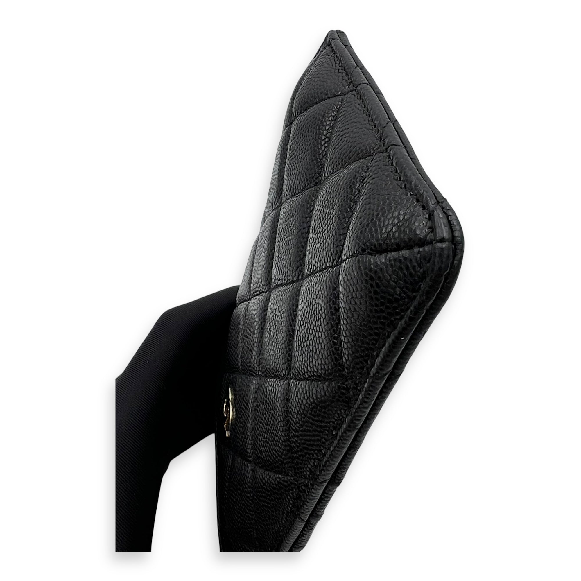 CC Black Phone Holder with Card Holder in Caviar Leather, Gold hardware - Image 11