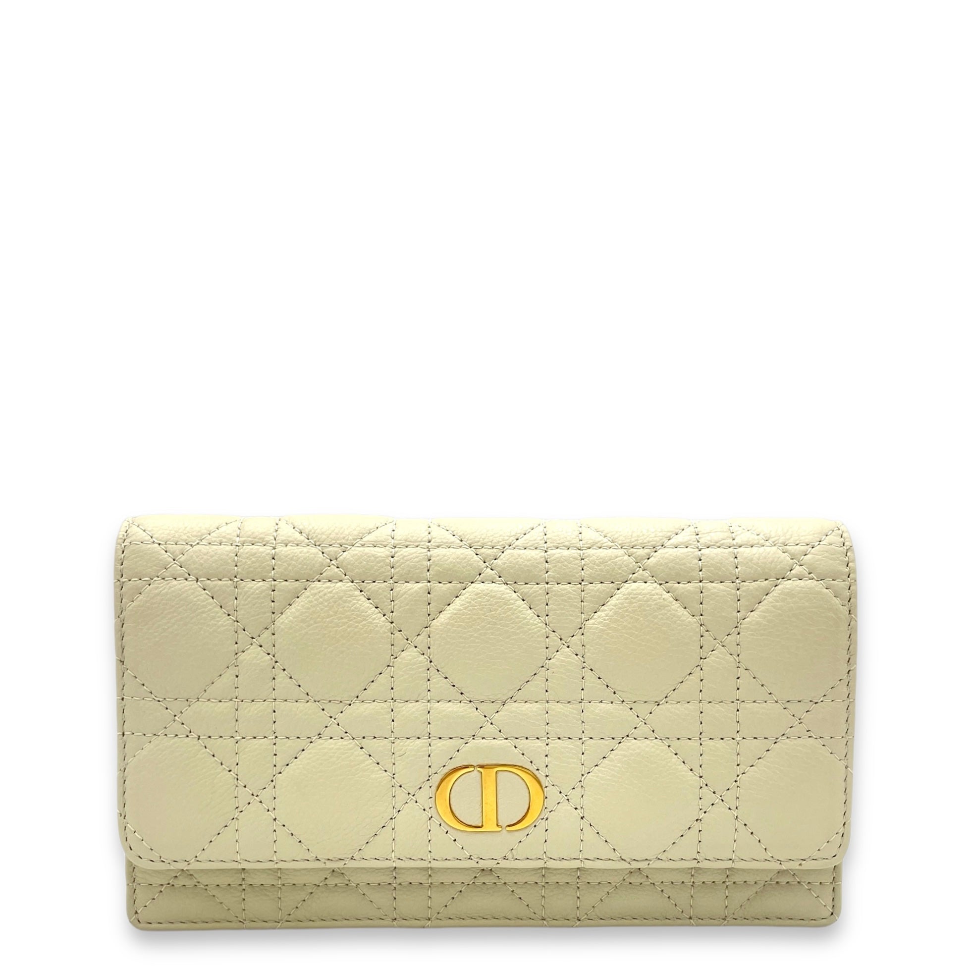 Dior Caro Pouch White in Calfskin, Gold hardware