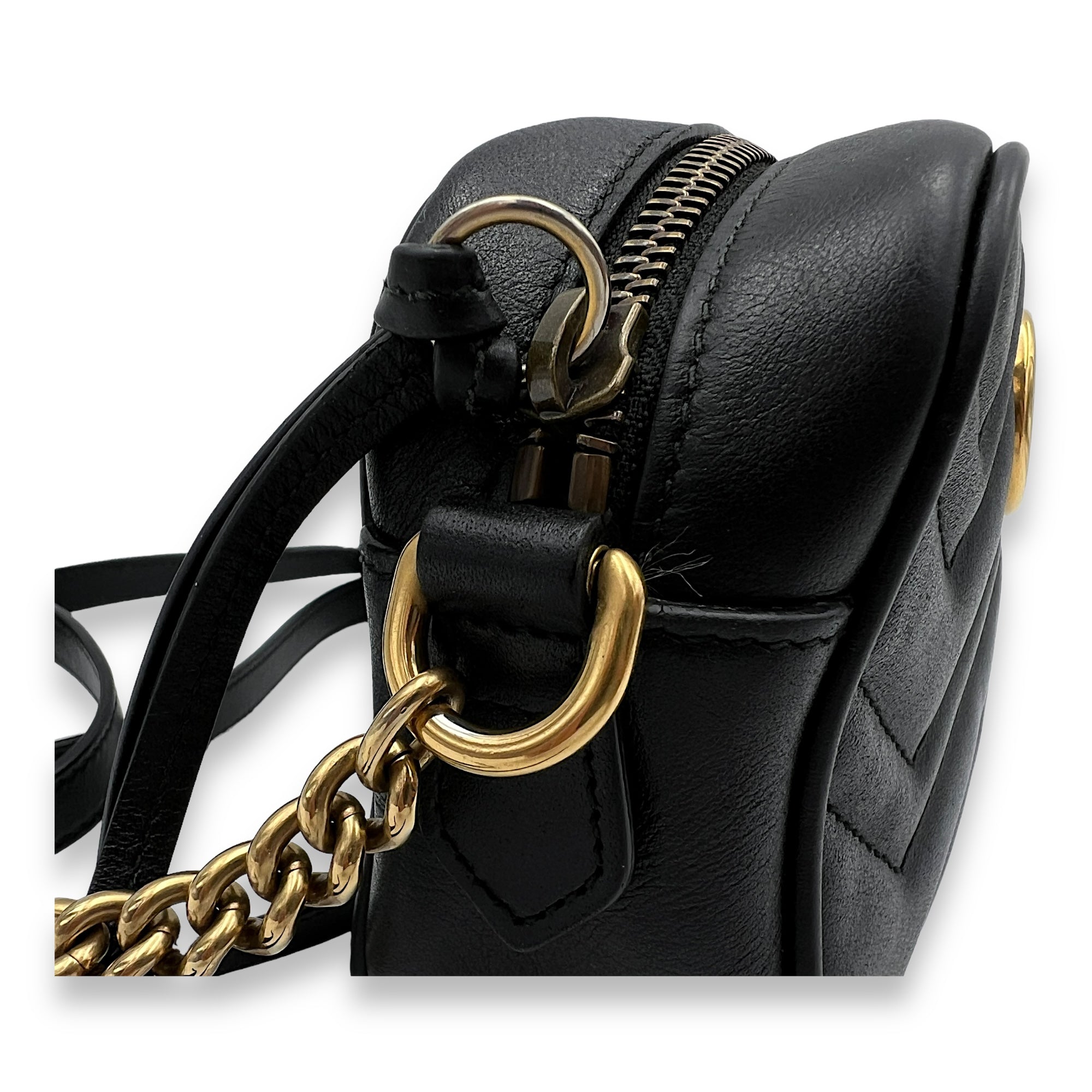 GG Marmont Mini Black Crossbody Bag in Calfskin, Gold hardware - Image 8