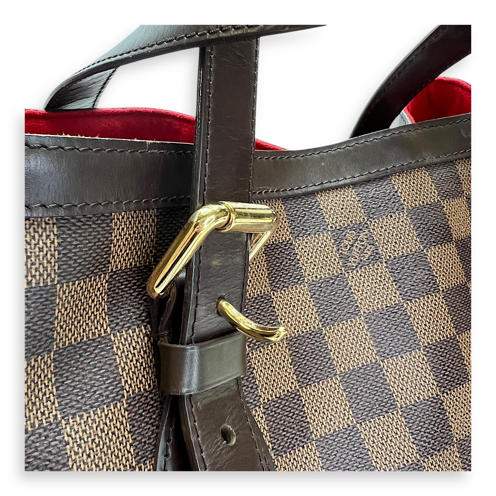 Hampstead MM Damier Ebene Top Handle Bag in Coated Canvas, Gold hardware - Image 12