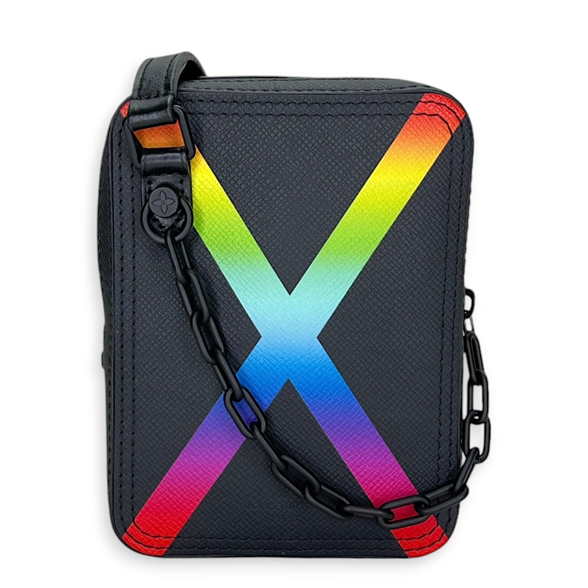 Danube Crossbody Bag Black in Taiga Leather , Lacquered Metal Hardware