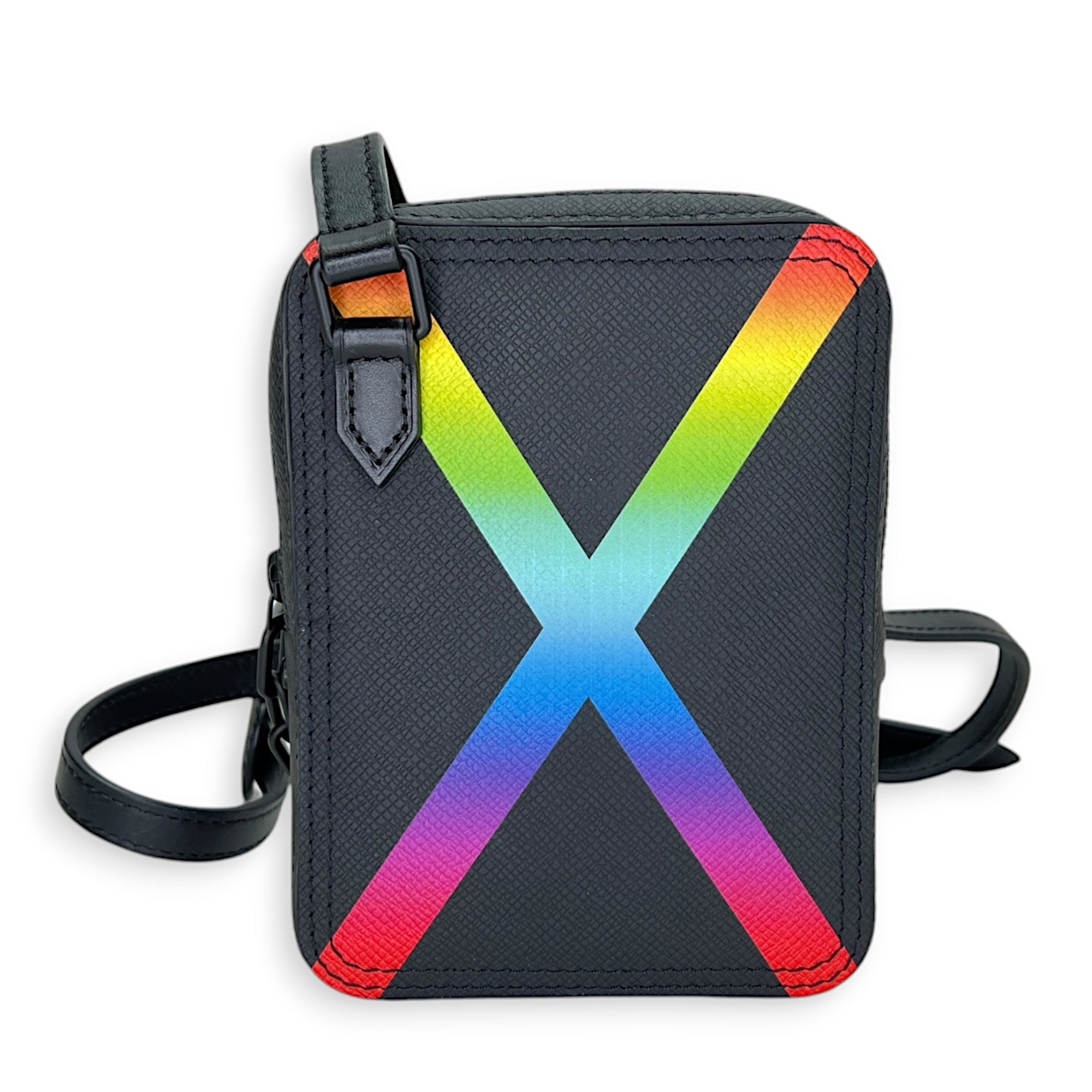 Danube Crossbody Bag Black in Taiga Leather , Lacquered Metal Hardware - Image 3