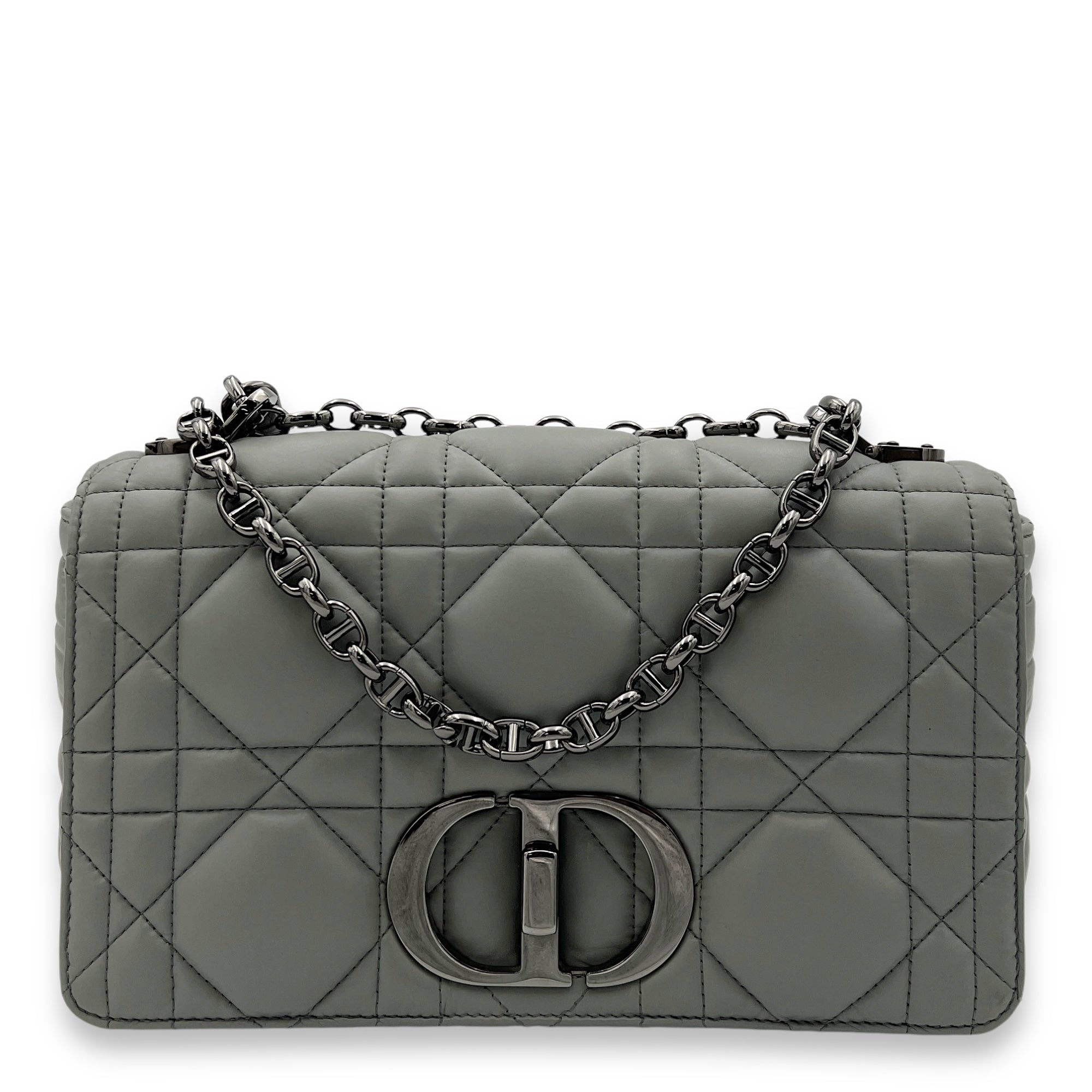 Caro Medium Grey Shoulder Bag in Lambskin, Silver hardware
