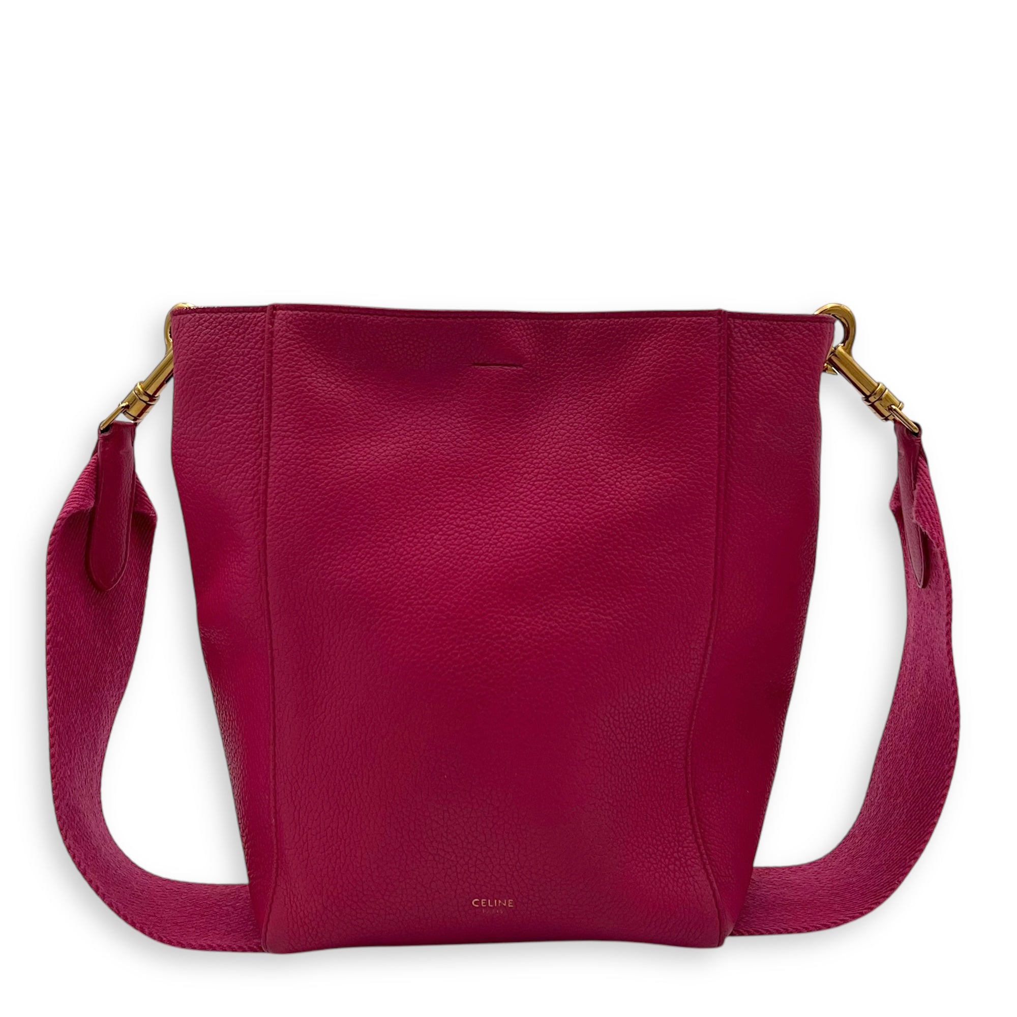 Sangle Small Pink Shoulder Bag in Calfskin, Gold hardware