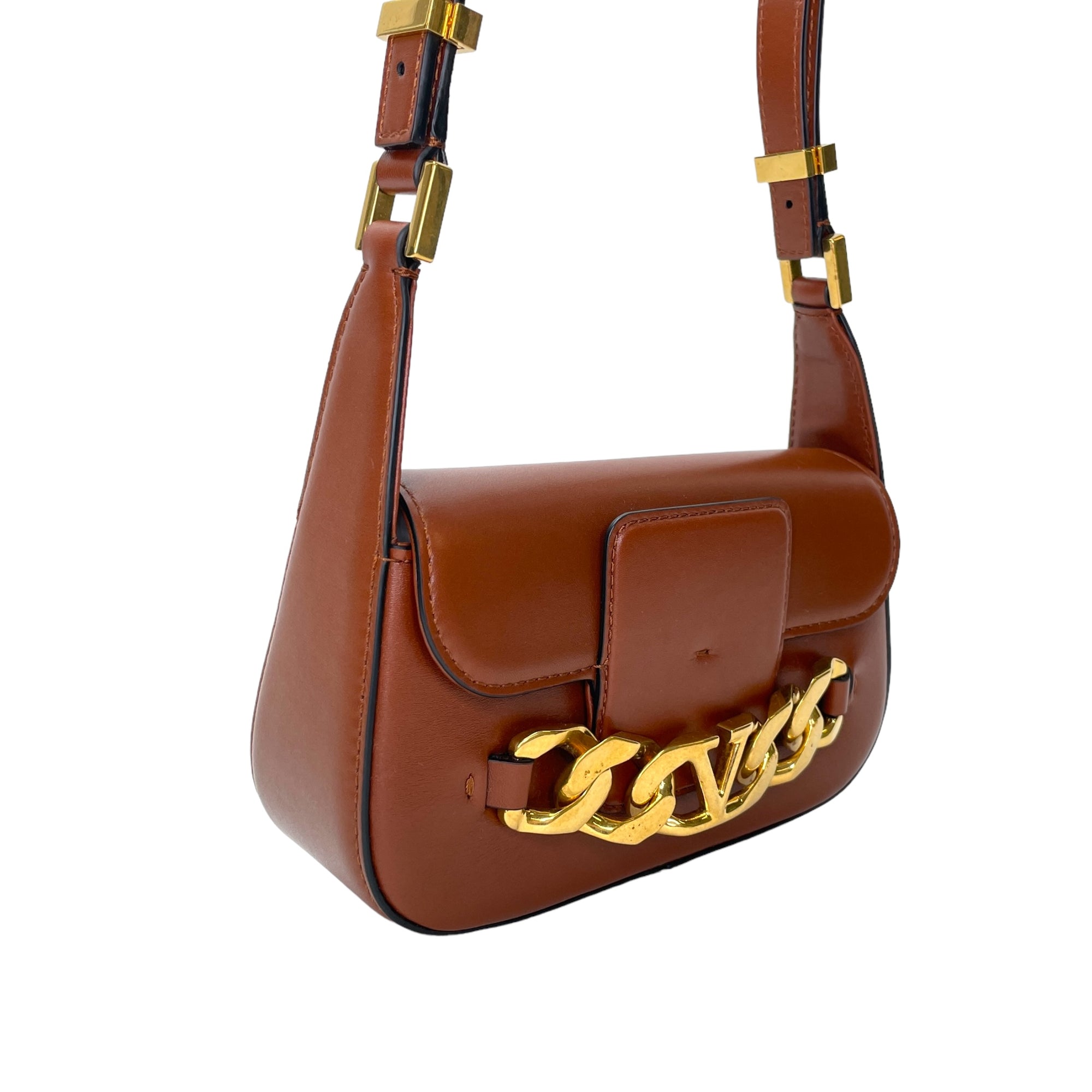 VLogo Chain Small Brown Shoulder Bag in Calfskin, Gold hardware - Image 4