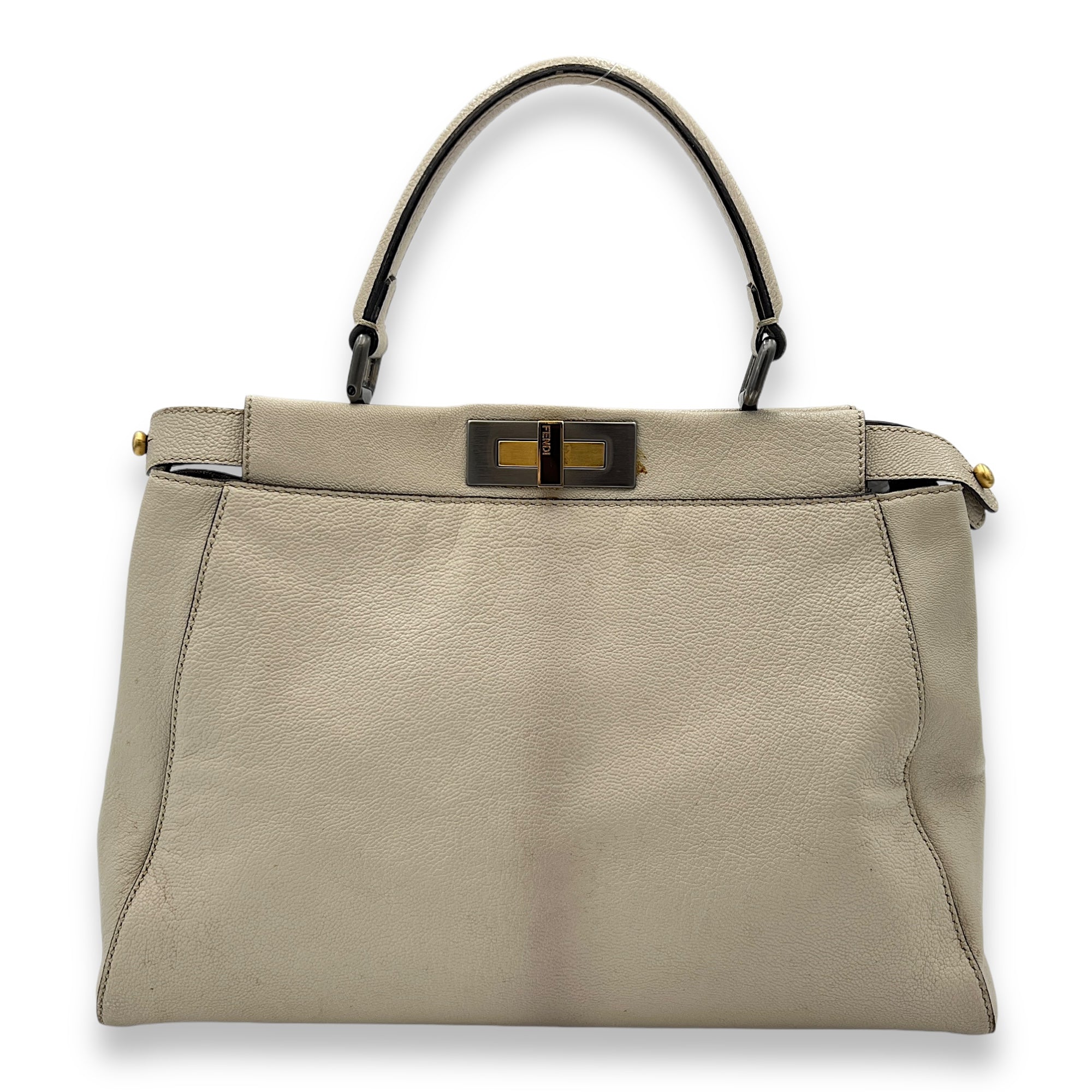 Peekaboo Medium Top handle bag in Calfskin, Silver Hardware - Image 3