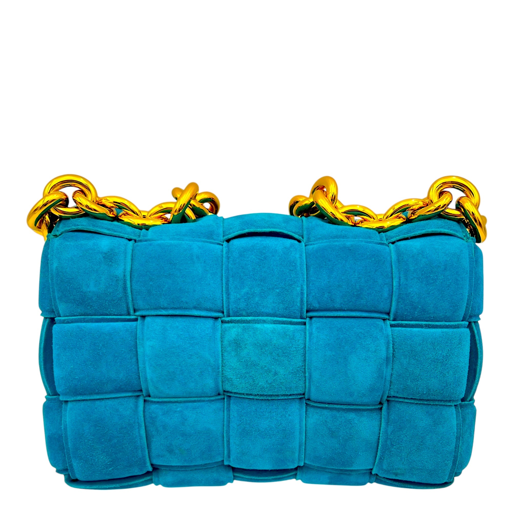 Cassette Crossbody Bag Blue in Suede Leather, Gold hardware - Image 3