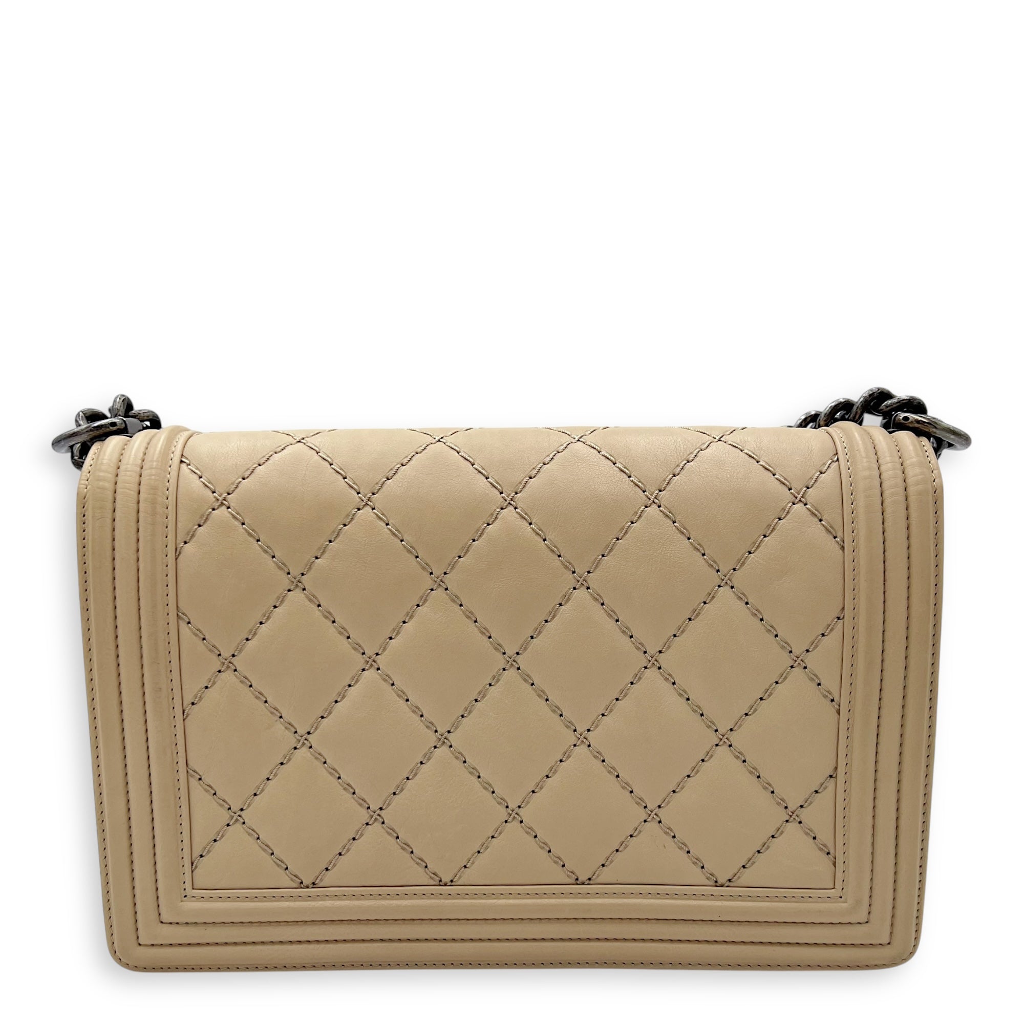 Boy Medium Beige Shoulder Bag in Calfskin, Gunmetal hardware - Image 3