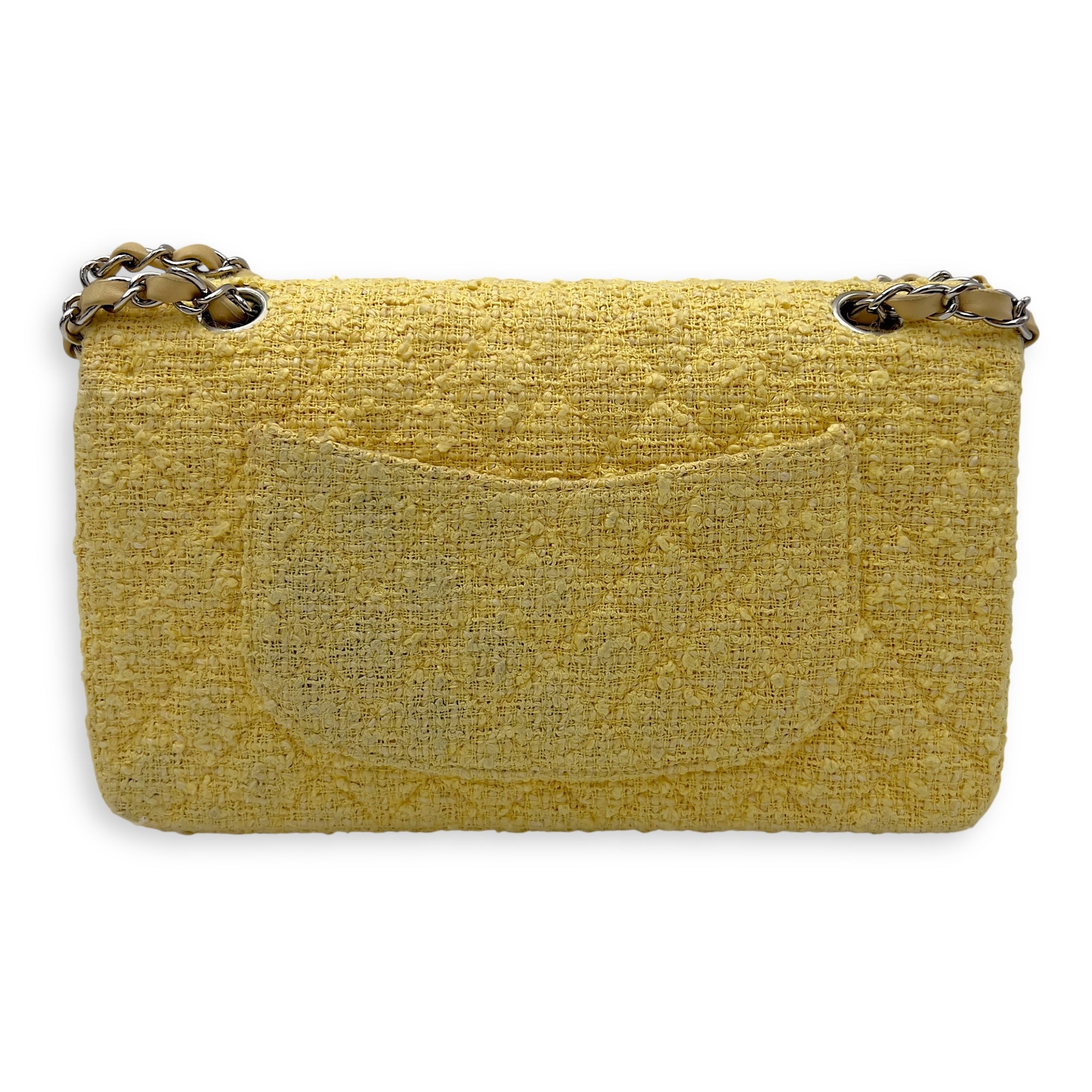 Classic Shoulder Bag Yellow in Tweed, Silver hardware - Image 3