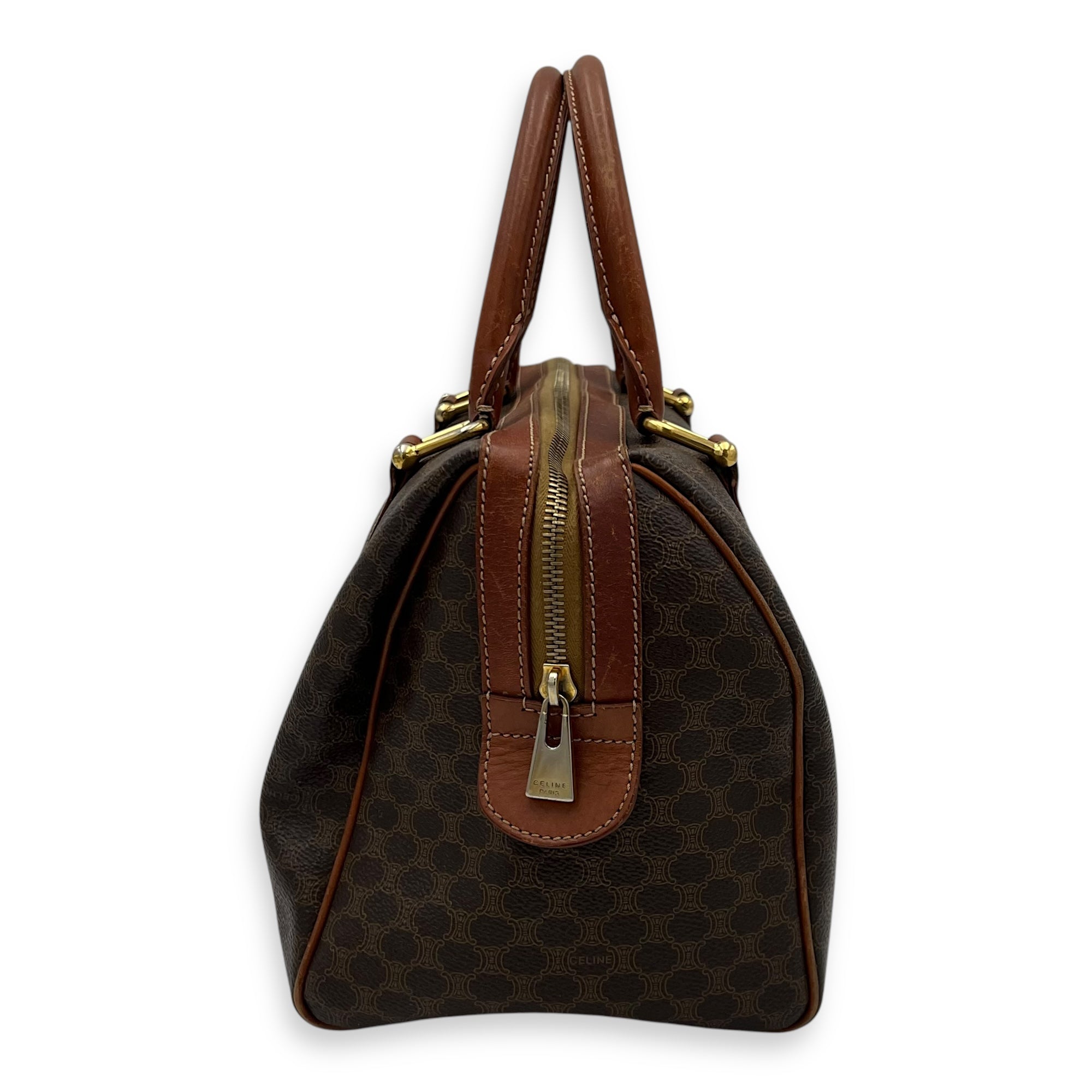 Macadam Boston Brown Top Handle Bag in Coated Canvas, Gold hardware - Image 3