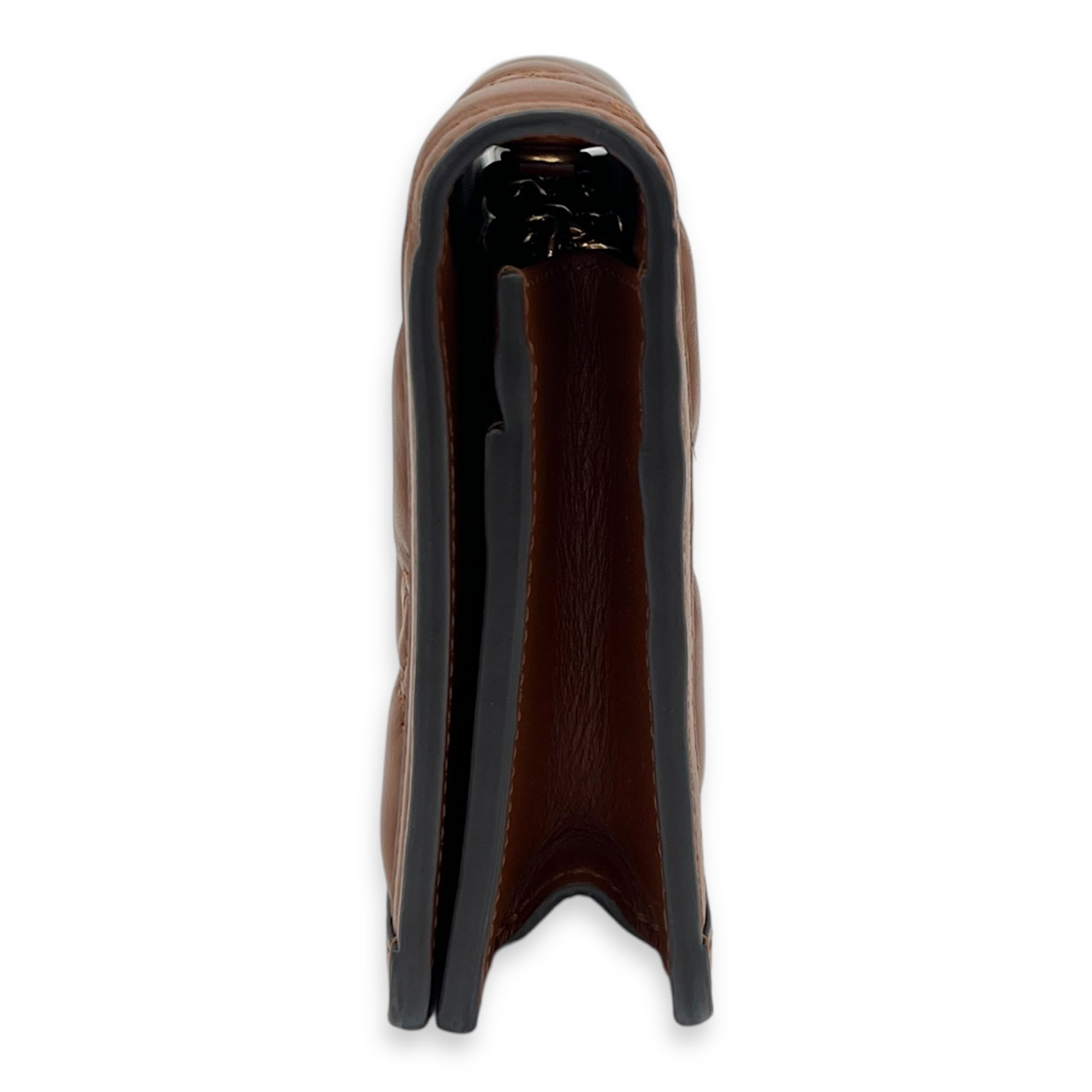 Matelassé Wallet On Chain Brown in Calfskin, Gold hardware - Image 5