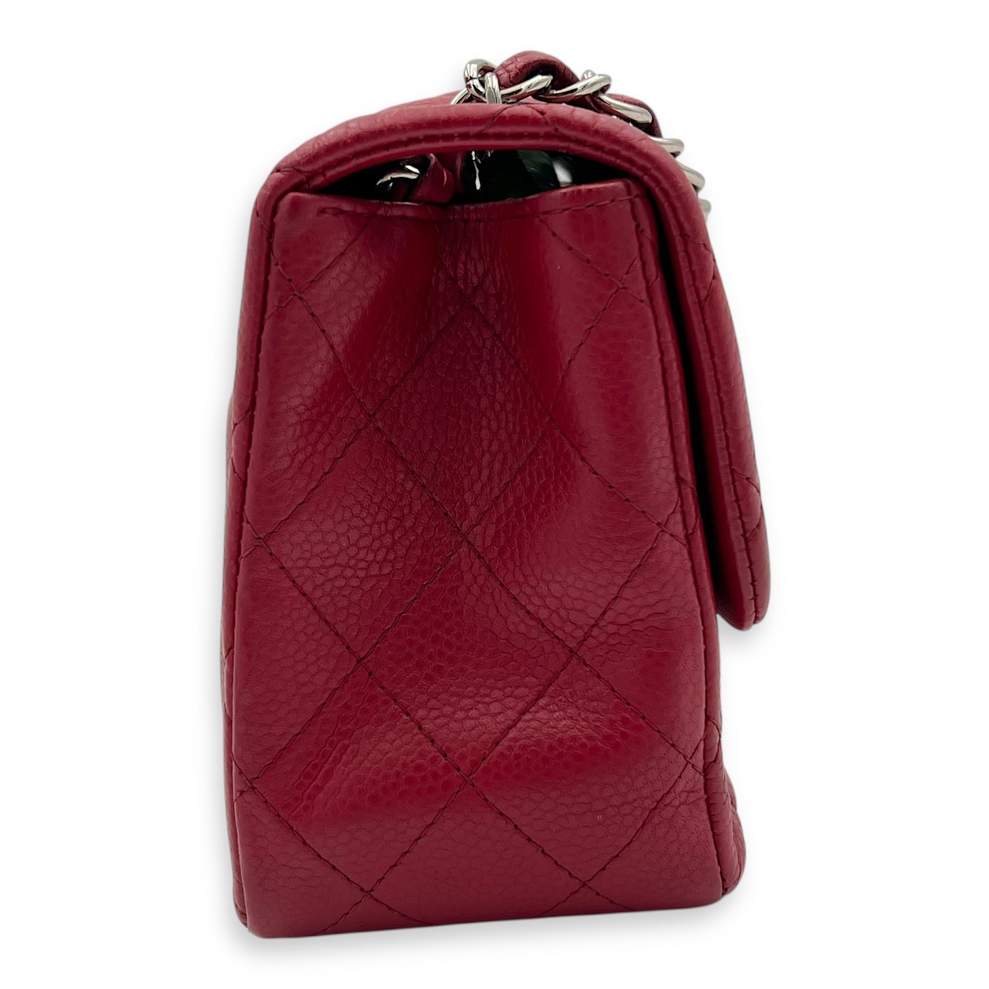 CC Mini Square Shoulder Bag Red in Caviar Leather, Silver hardware - Image 4