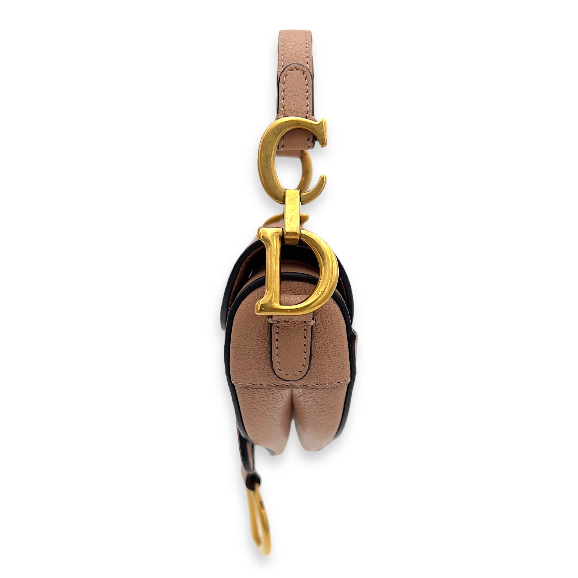 Saddle Top Handle Bag Micro Beige in Calfskin, Gold hardware - Image 7