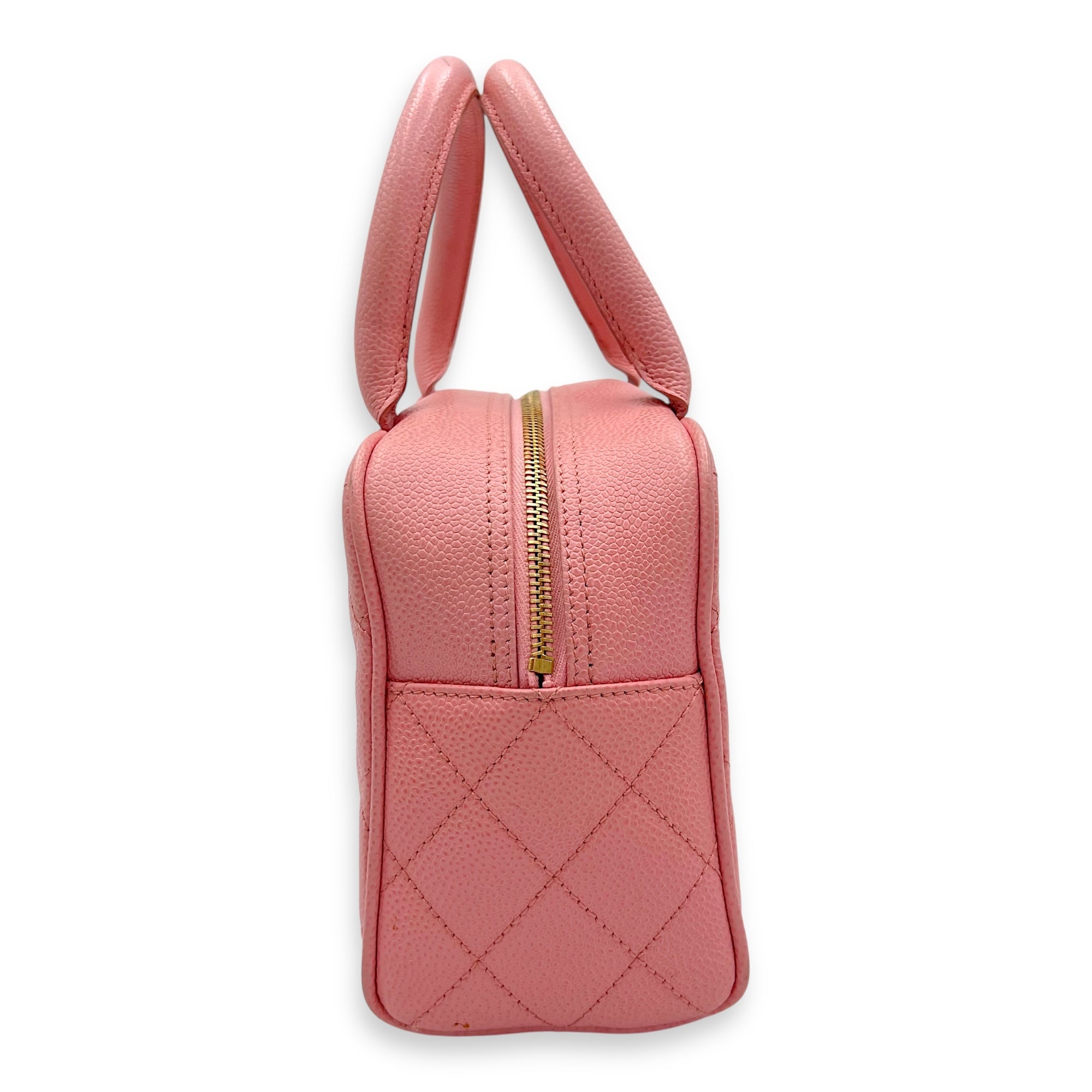 Bowling Pink Top Handle Bag in Caviar Leather, Gold hardware - Image 5
