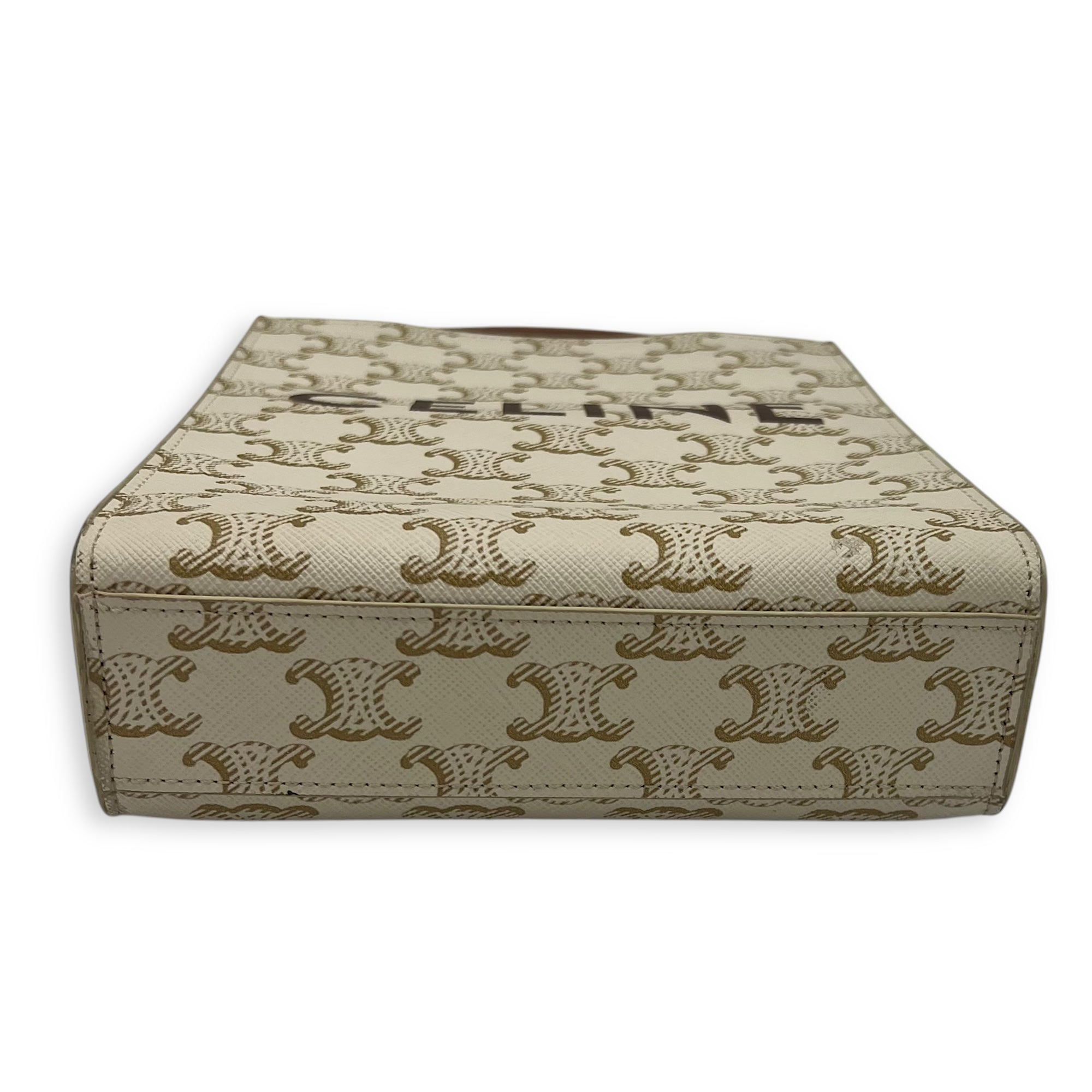 Vertical White Top Handle Bag in Coated Canvas, Gold hardware - Image 6