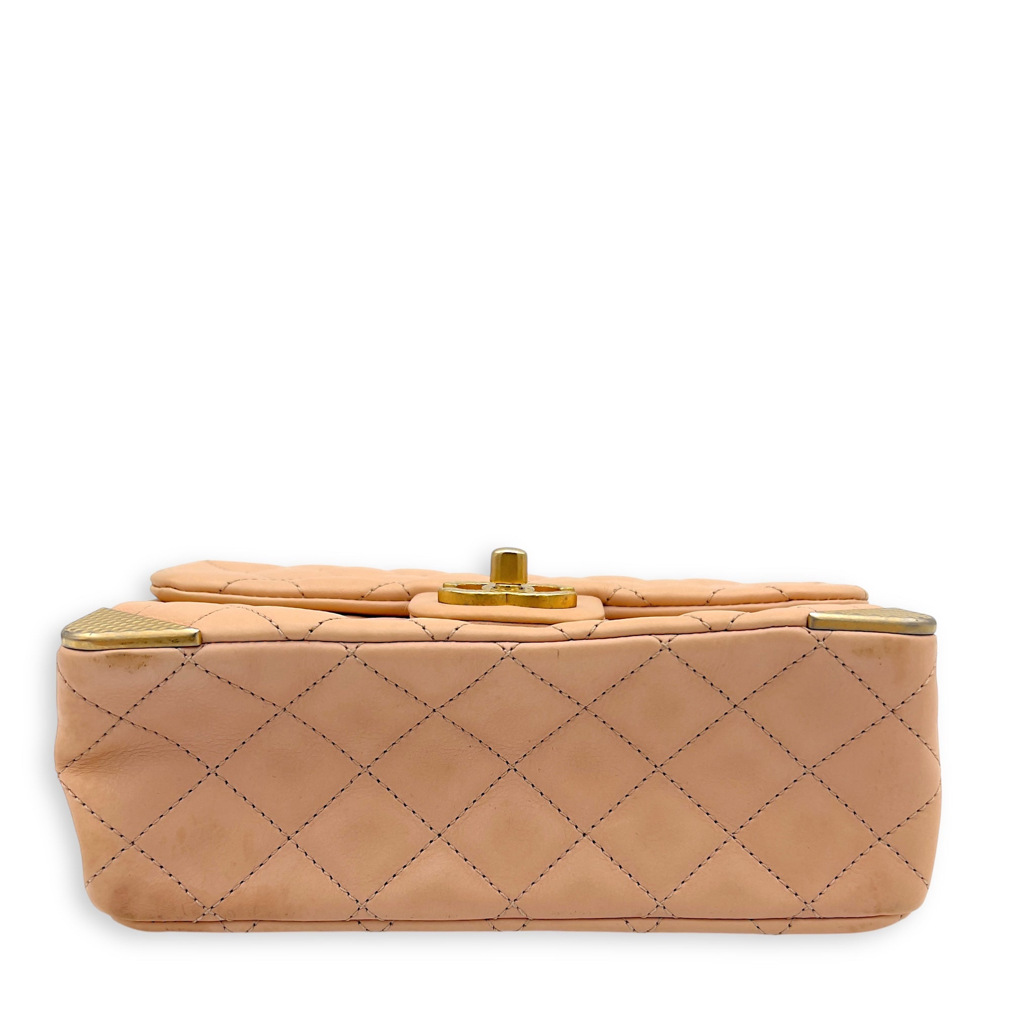 Mini Rectangle Shoulder Bag Beige in Lambskin, Gold hardware - Image 9