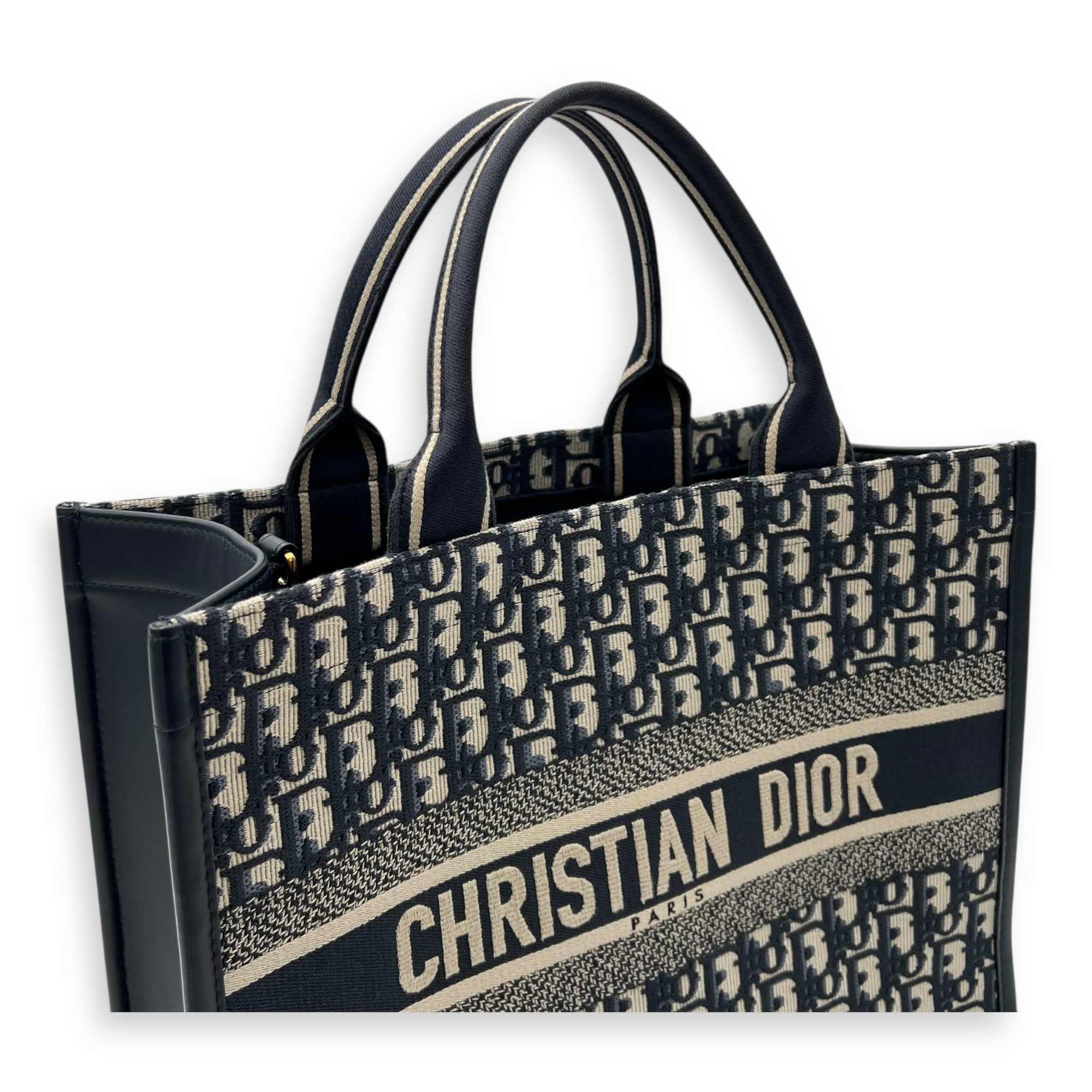 Book Tote Top Handle Bag Medium Blue in Canvas, Gold hardware - Image 7