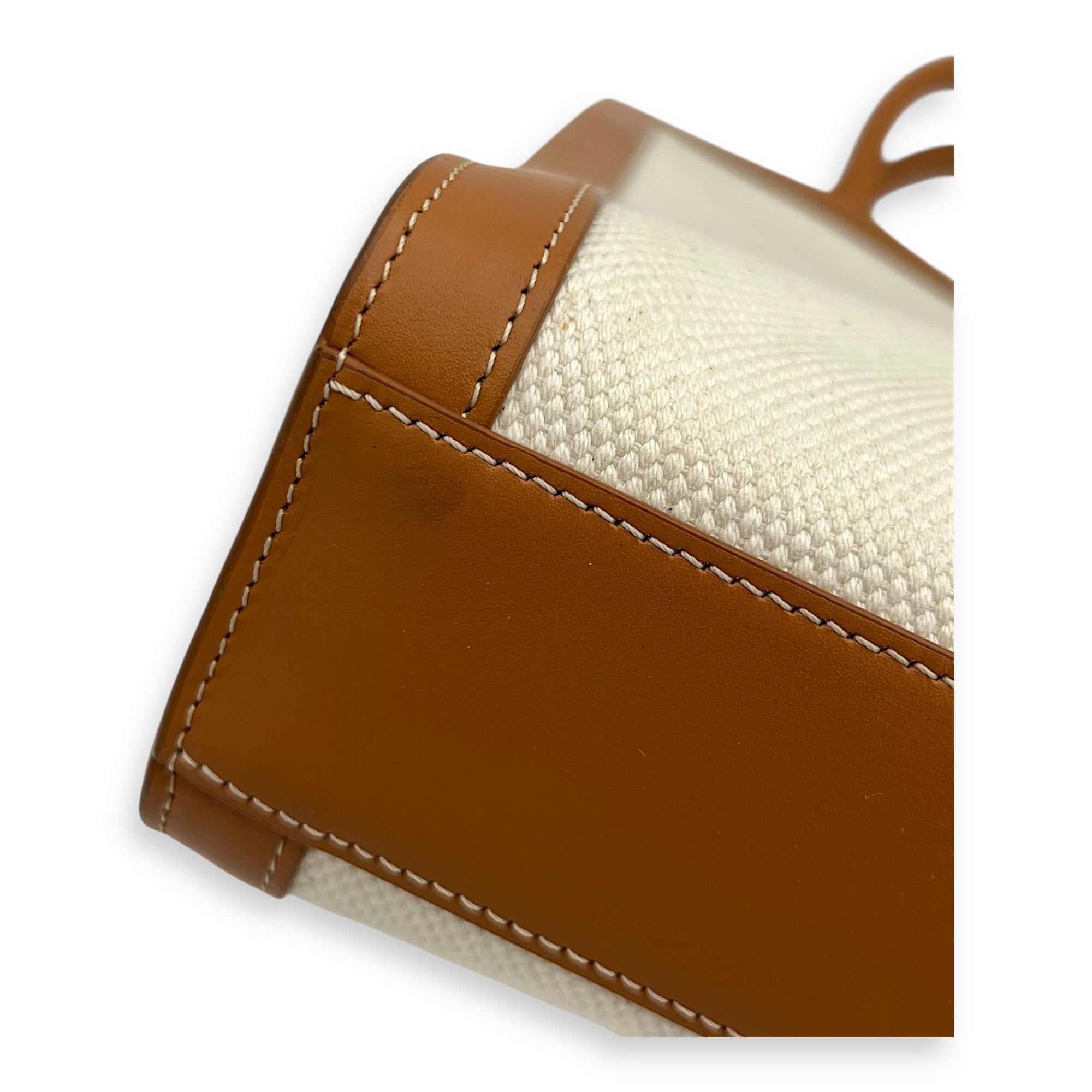 vertical Top Handle Bag Beige in Canvas, Gold hardware - Image 7