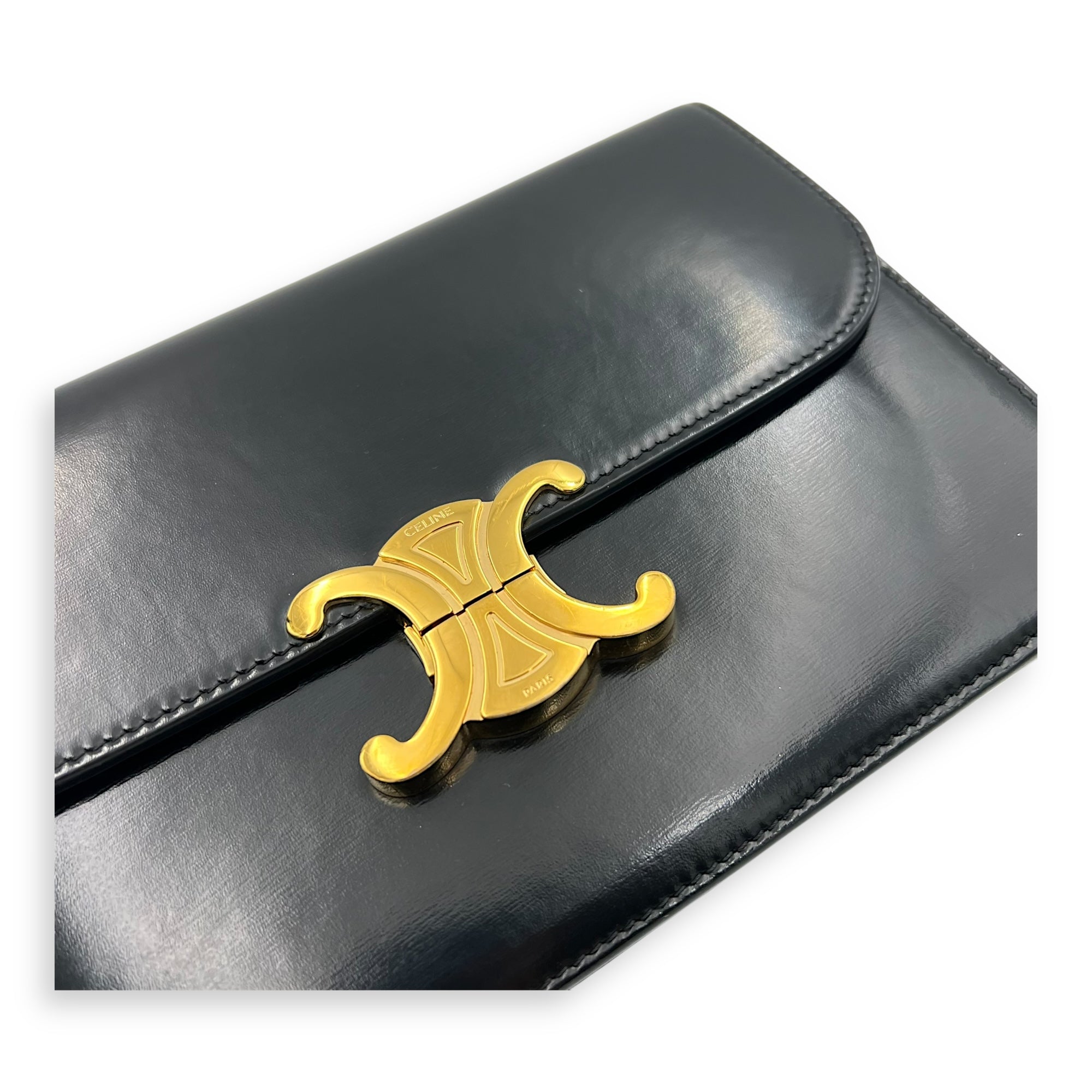 Triomphe Classique Black Shoulder Bag in Calfskin, Gold hardware - Image 7