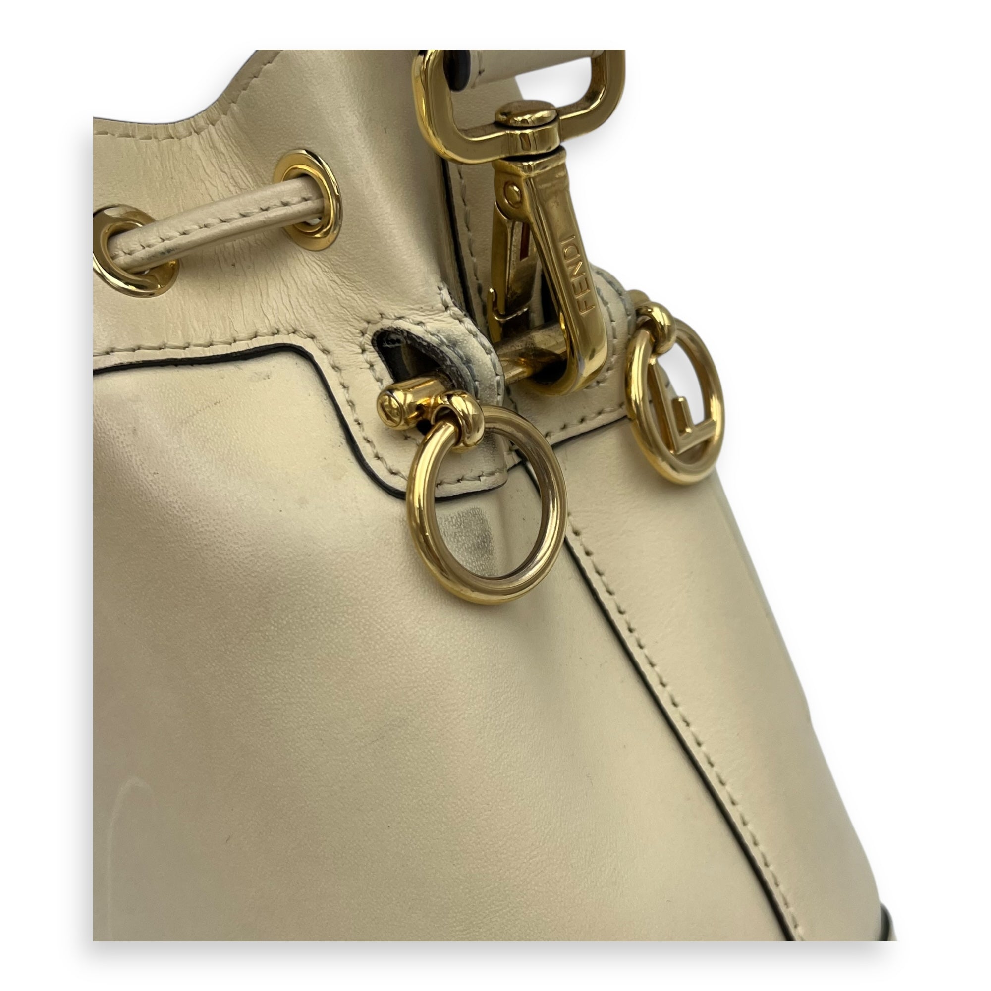 Mon Tresor Top Handle Bag Mini White in Calfskin, Gold hardware - Image 8