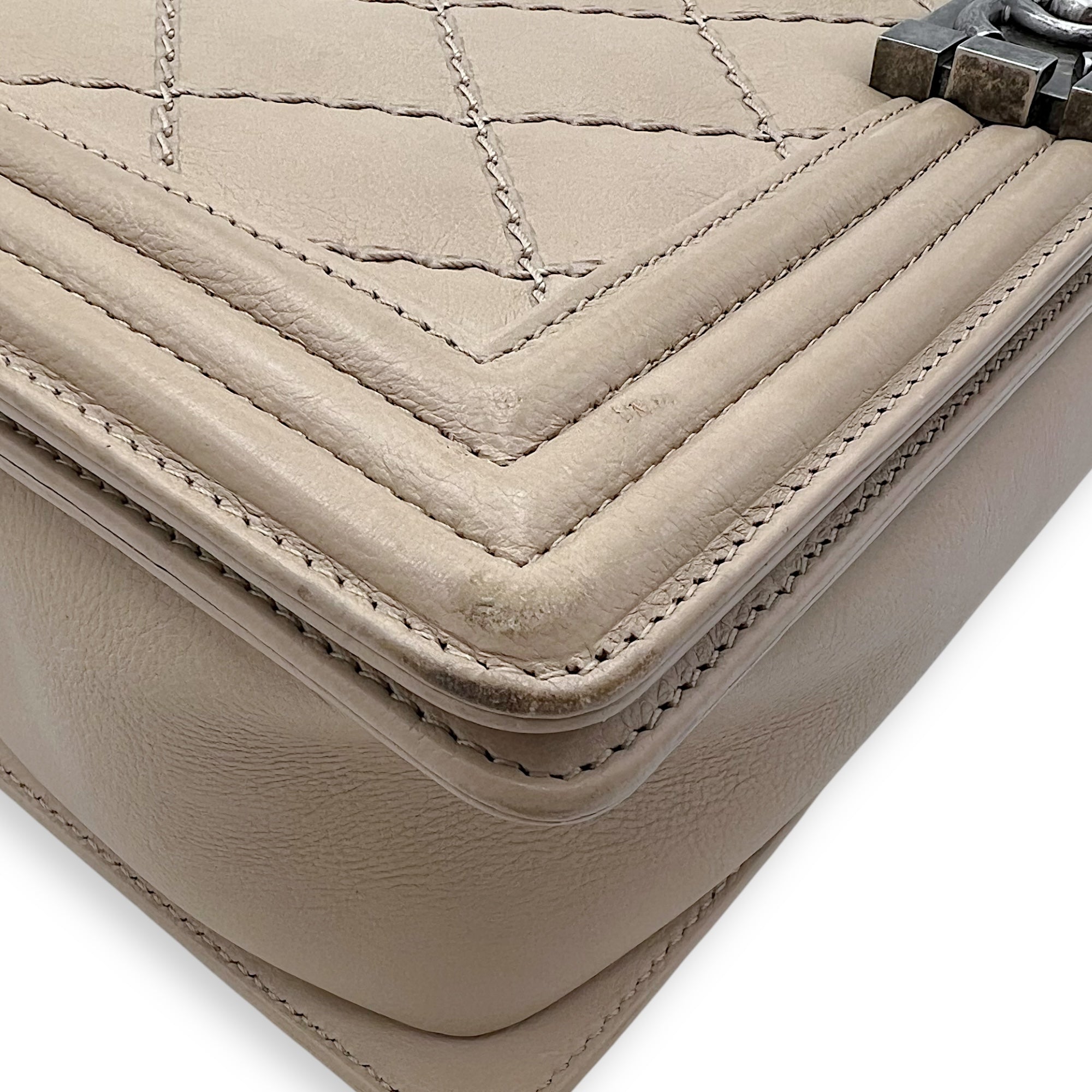 Boy Medium Beige Shoulder Bag in Calfskin, Gunmetal hardware - Image 8