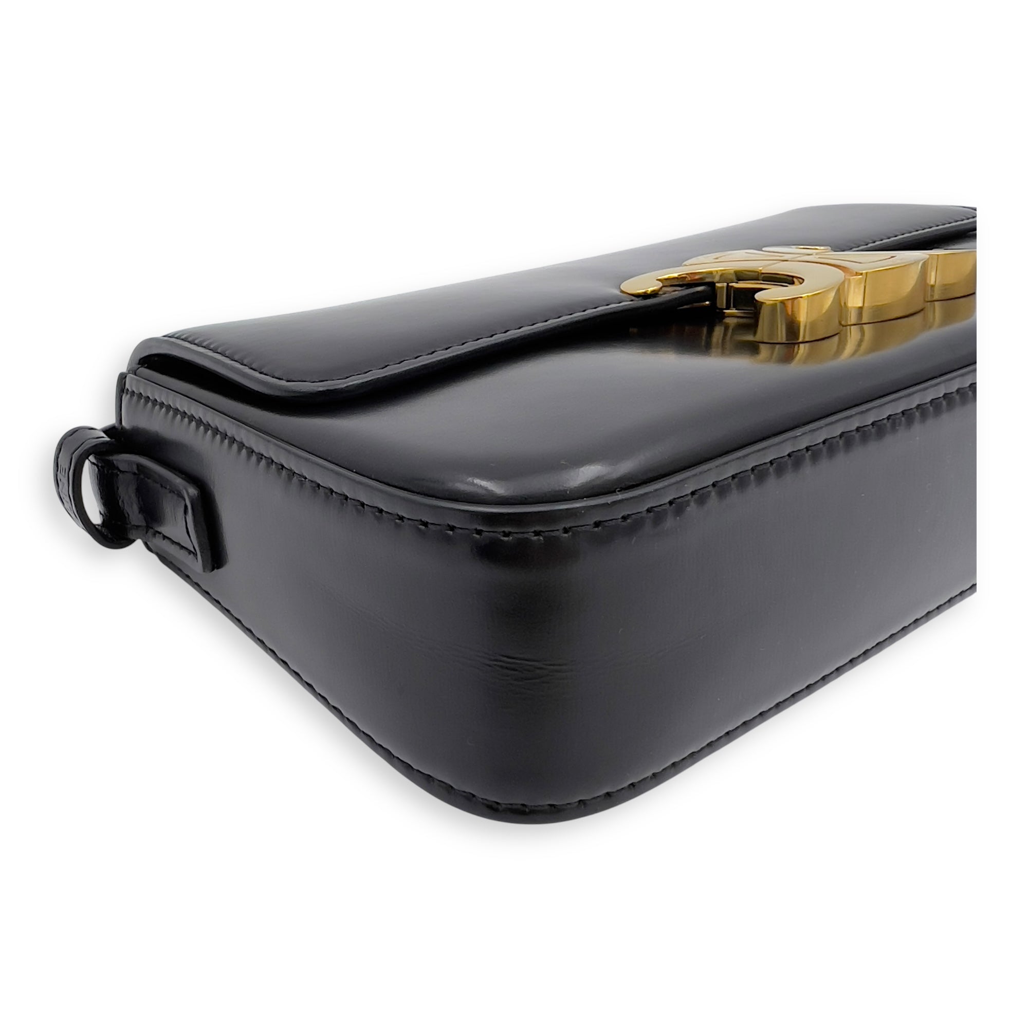 Triomphe Claude Black Shoulder Bag in Calfskin, Gold hardware - Image 10