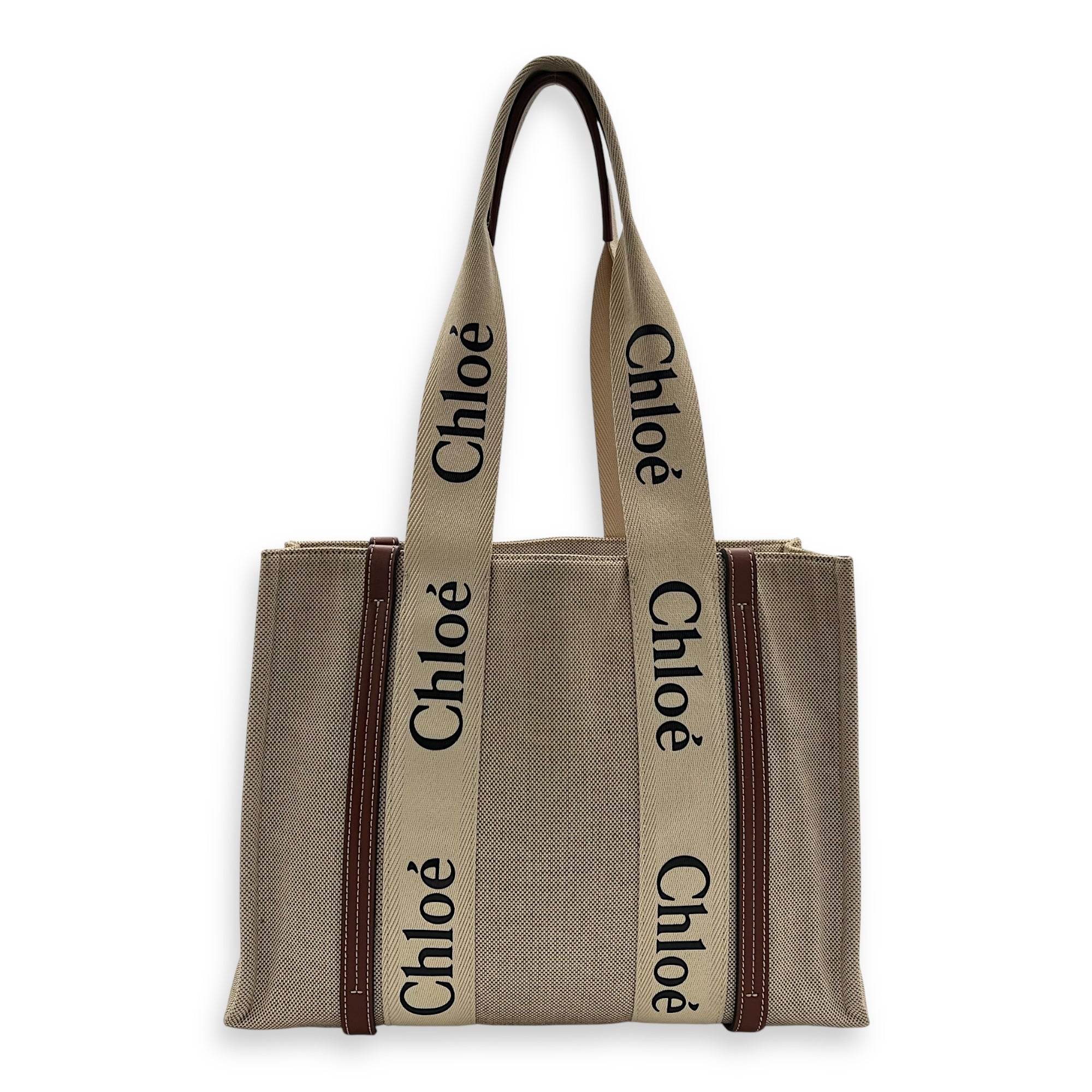Woody Medium Beige Tote Bag in Canvas - Image 3