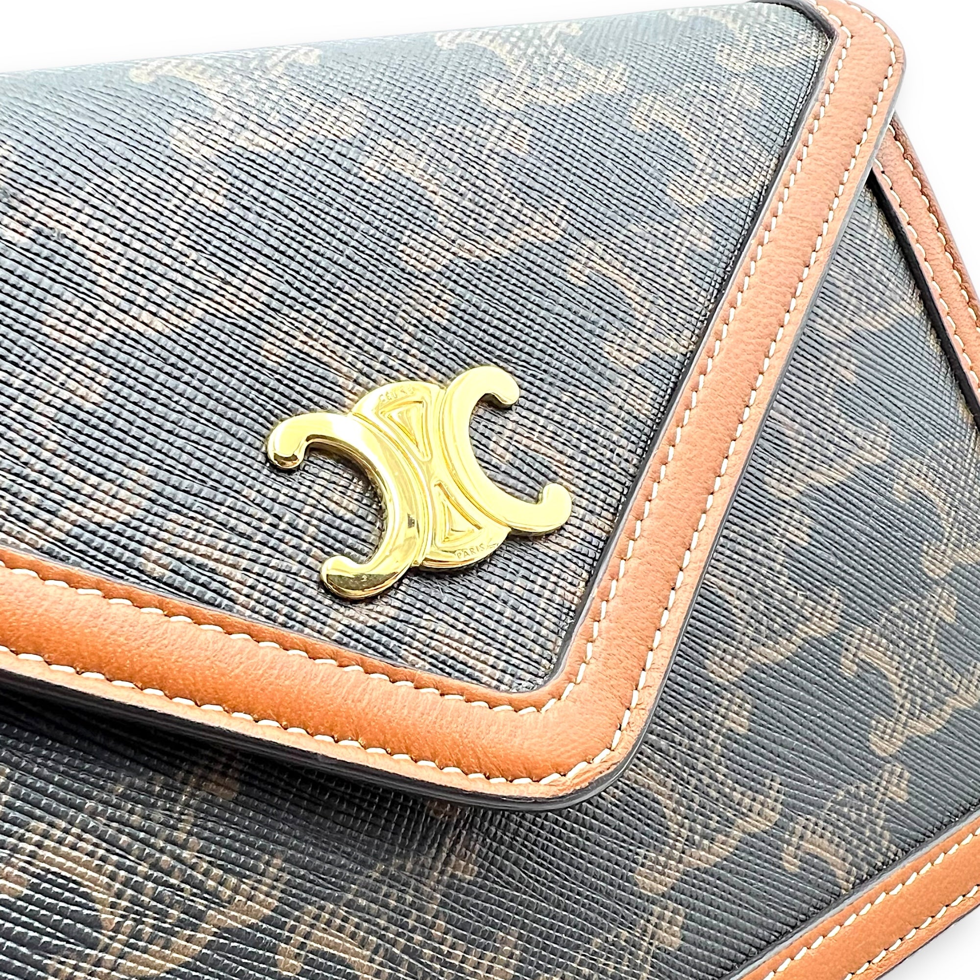 Triomphe Wallet On Chain Brown in Coated Canvas, Gold hardware - Image 8