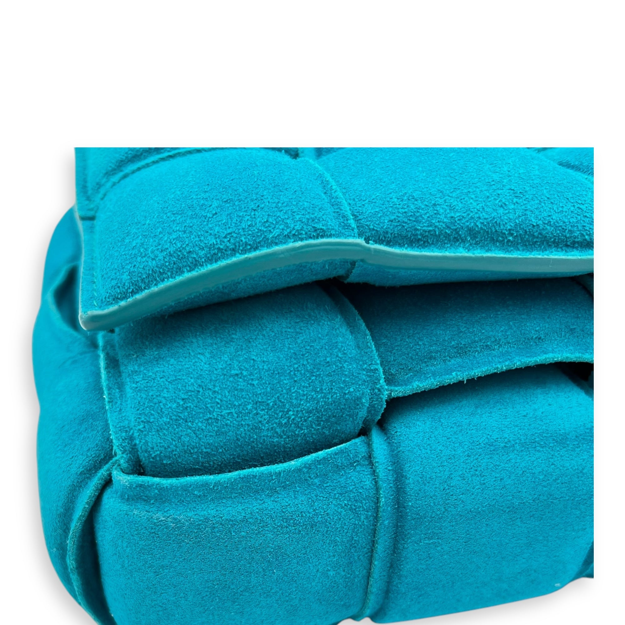 Cassette Crossbody Bag Blue in Suede Leather, Gold hardware - Image 9