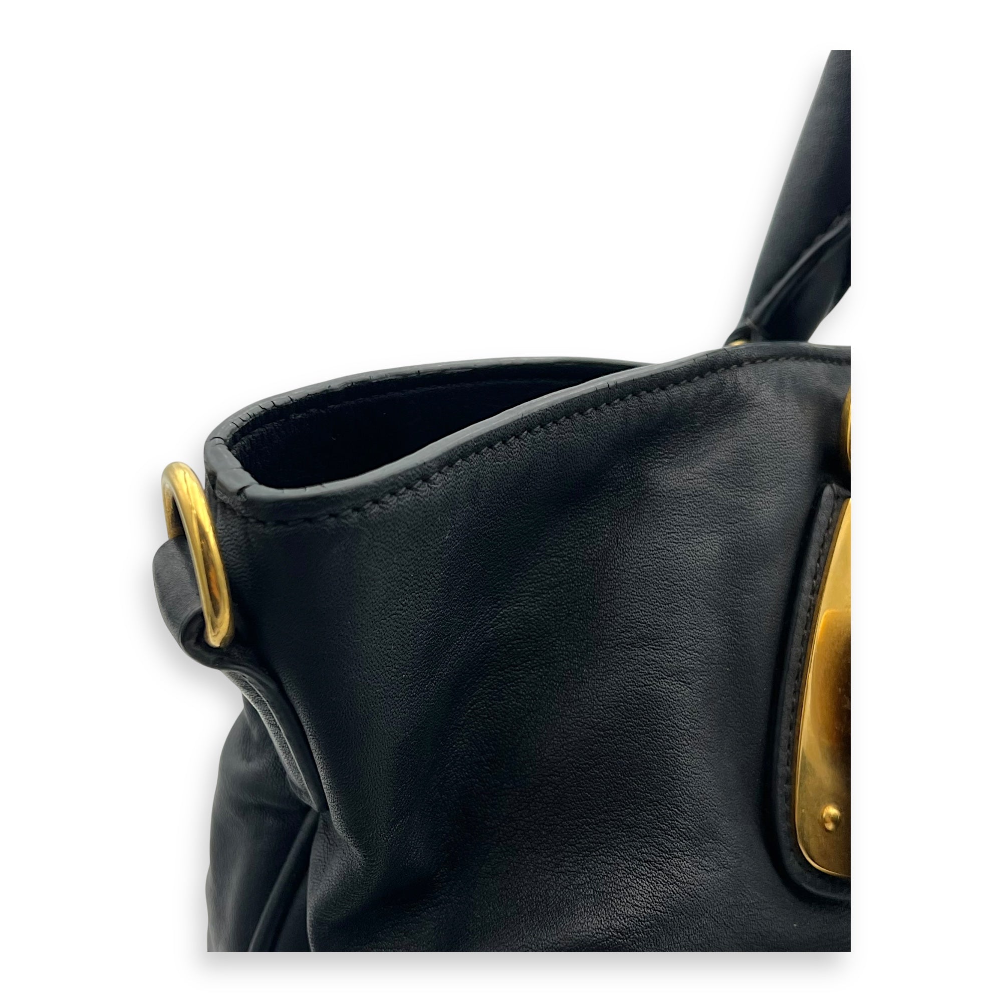 Logo Top Handle Bag Black in Calfskin, Gold hardware - Image 9