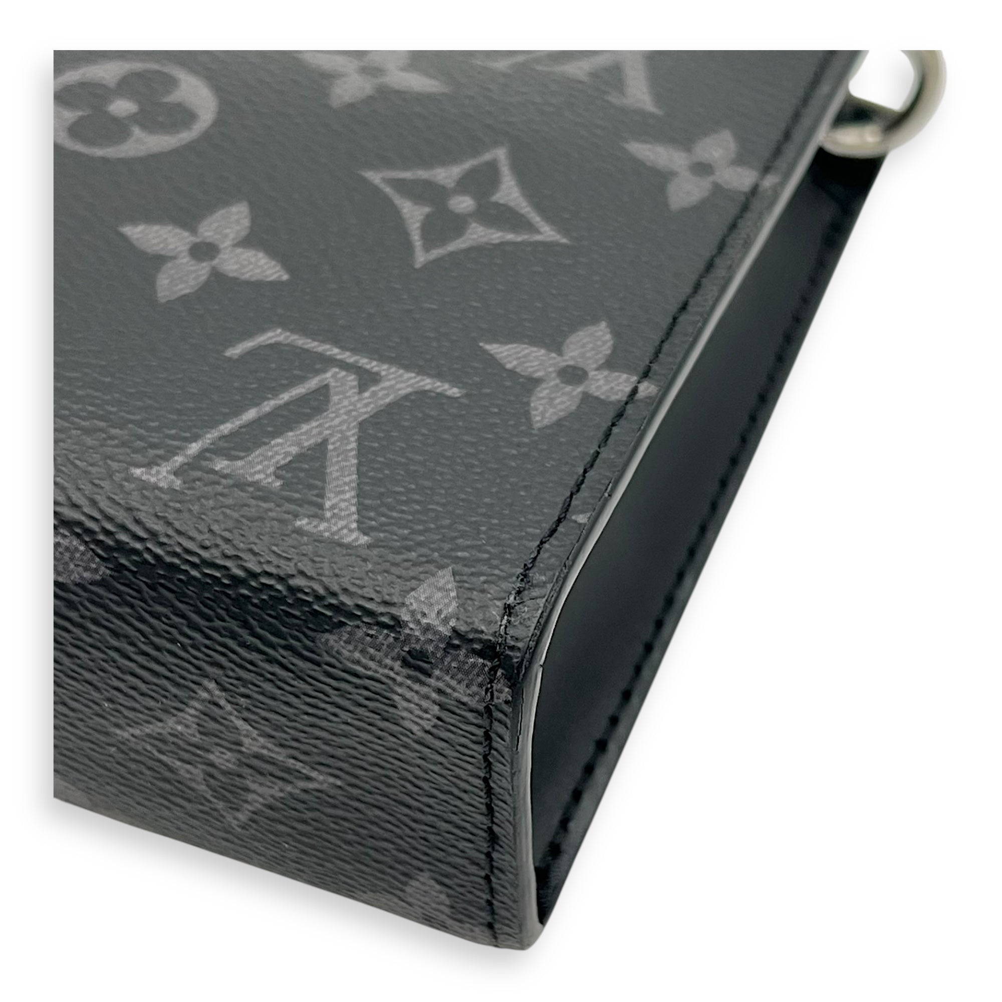 Gaston Wearable Wallet Black Crossbody Bag in Coated Canvas, Silver hardware - Image 8