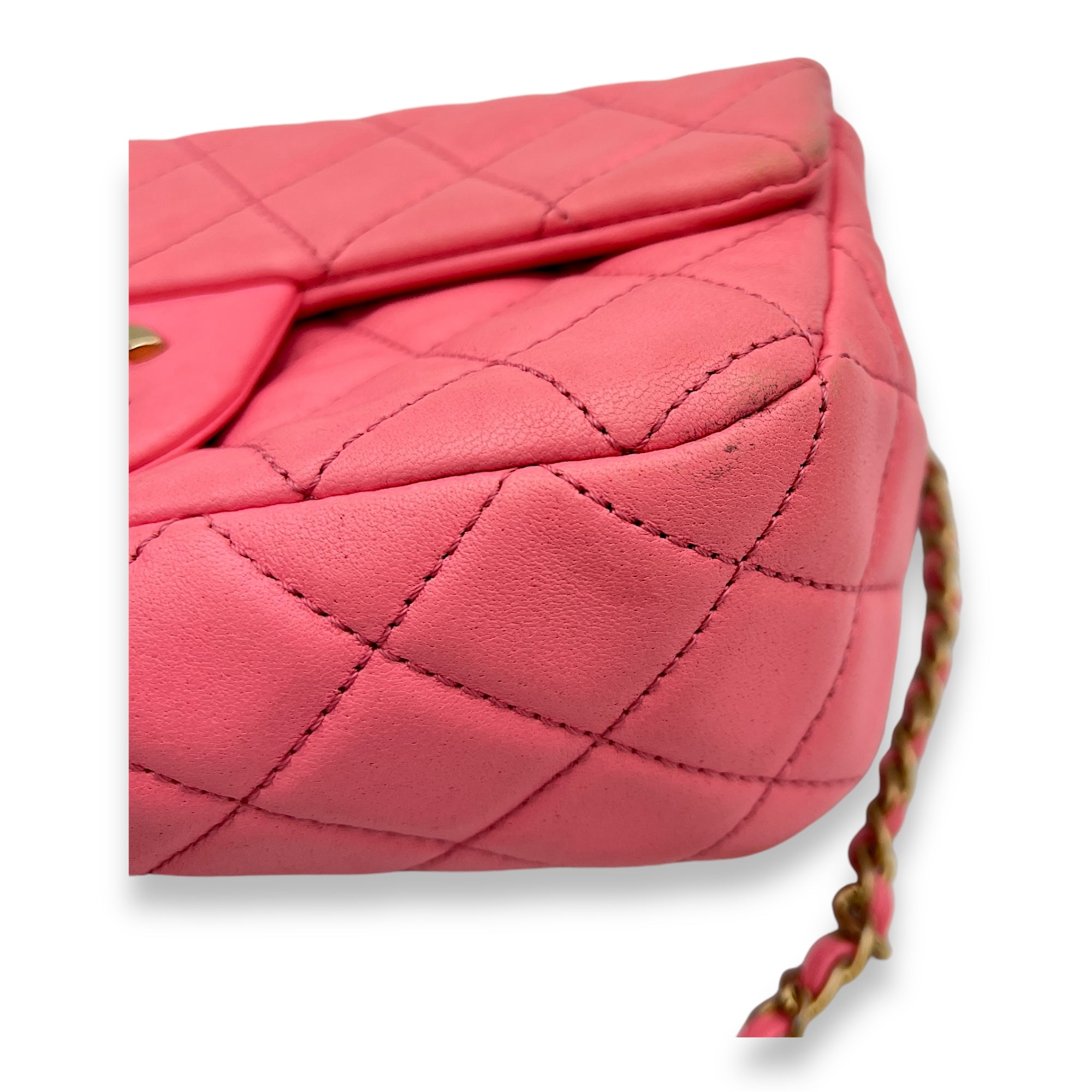 Quilted Pearl Crush Shoulder Bag Pink in Calfskin, Gold hardware - Image 10
