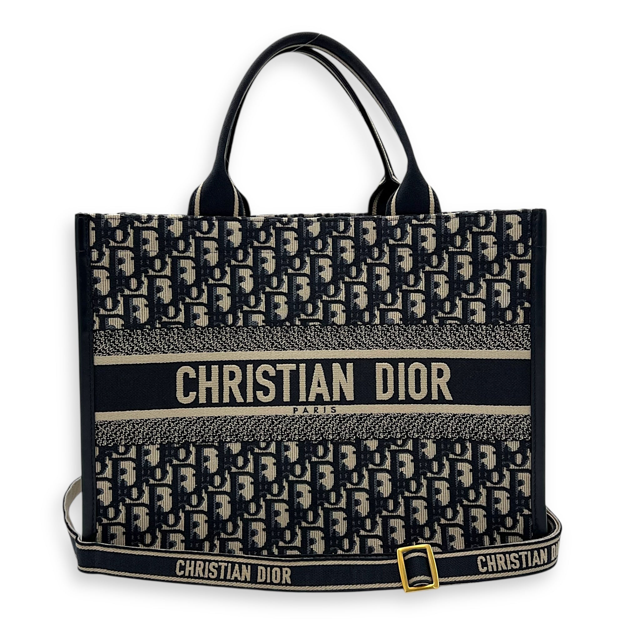 Book Tote Top Handle Bag Medium Blue in Canvas, Gold hardware - Image 10