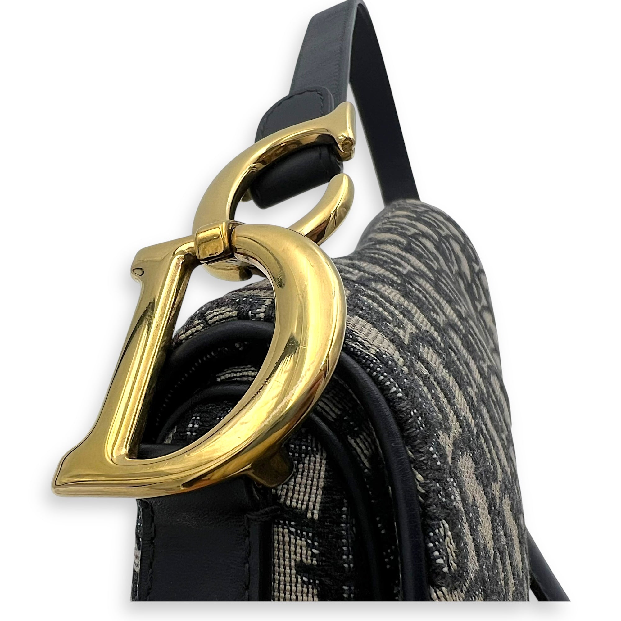 Saddle Shoulder Bag Medium Blue in Jacquard, Gold hardware - Image 9