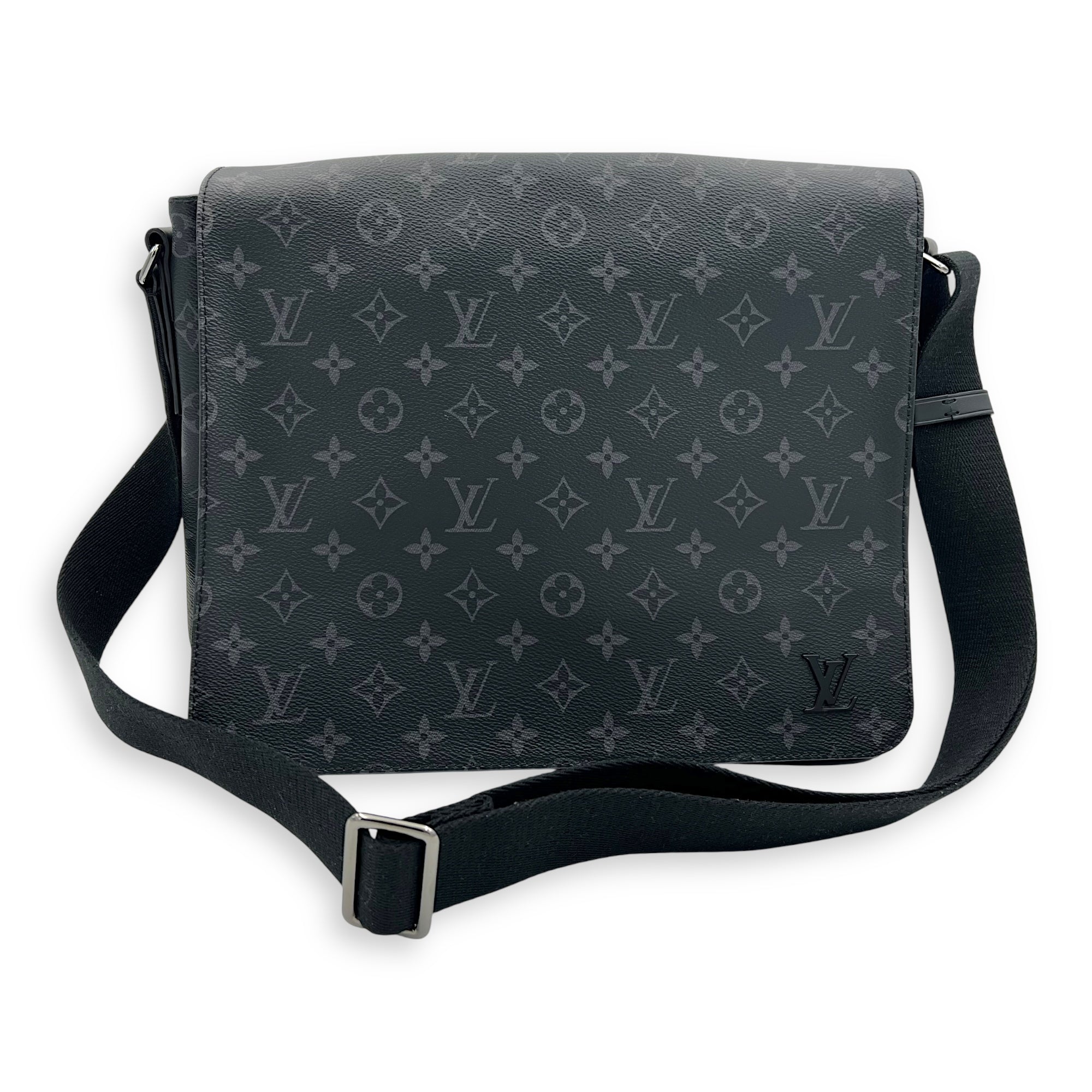 Logo Black Messenger in Monogram Coated Canvas, Silver hardware - Image 8