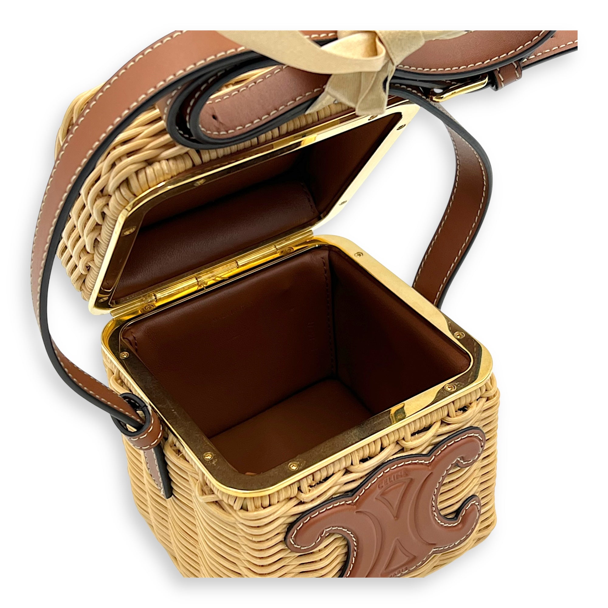 Triomphe Box Shoulder Bag Brown in Rattan, Gold hardware - Image 10