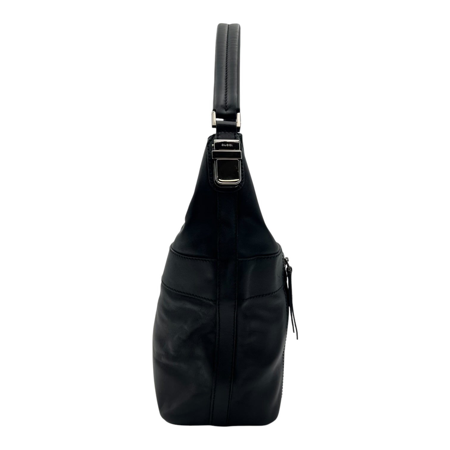 Hobo Black Top Handle Bag in Calfskin, Silver hardware - Image 5
