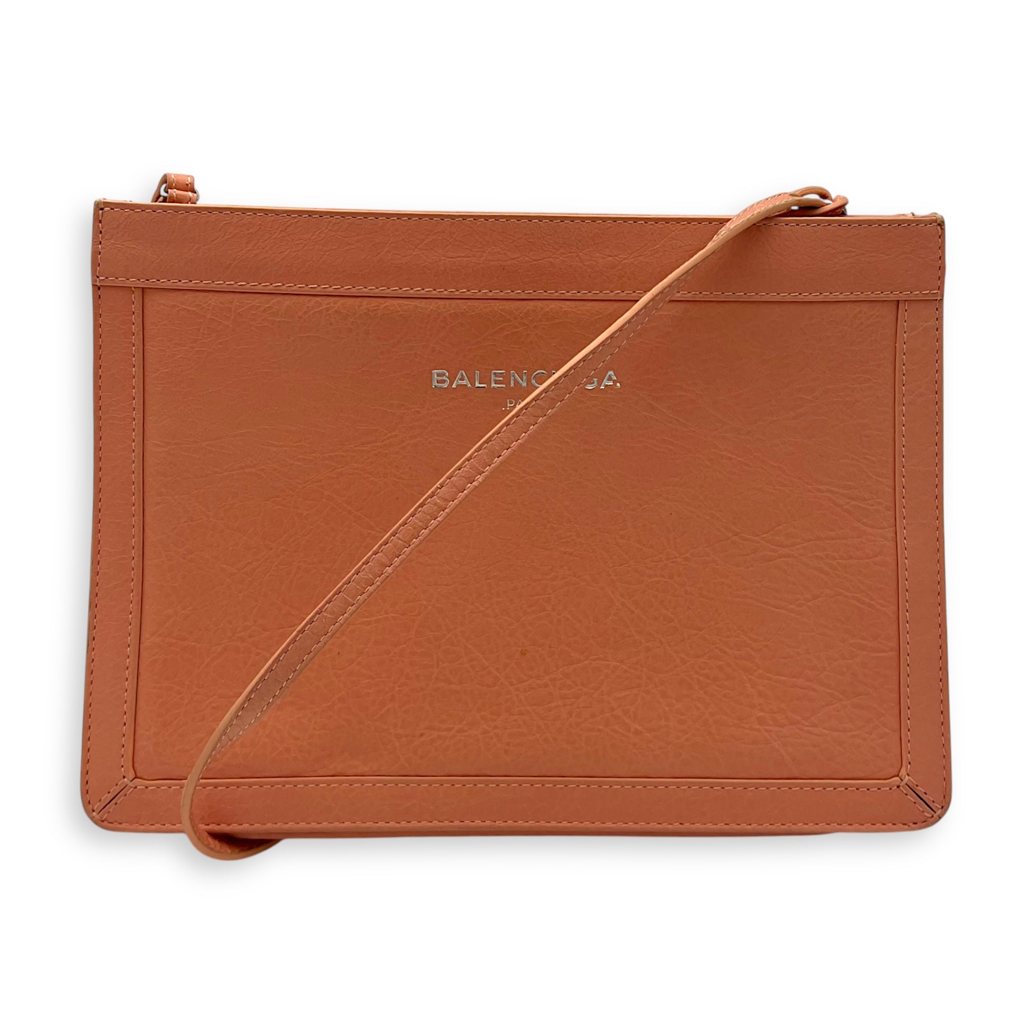 Pochette Peach Crossbody Bag in Distressed Leather, Silver hardware - Image 11