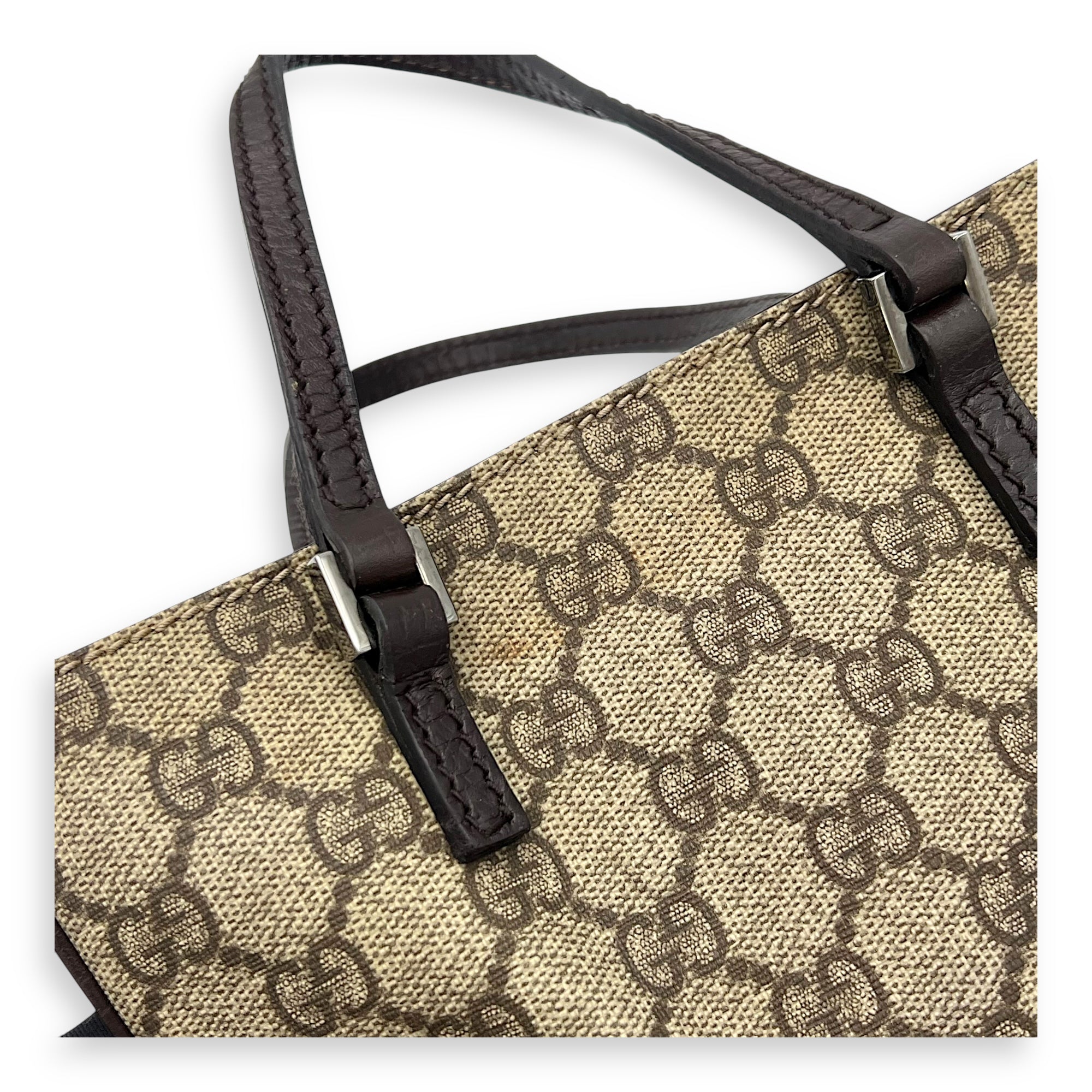 GG Supreme Mini Brown Top Handle Bag in Coated Canvas, Silver hardware - Image 11