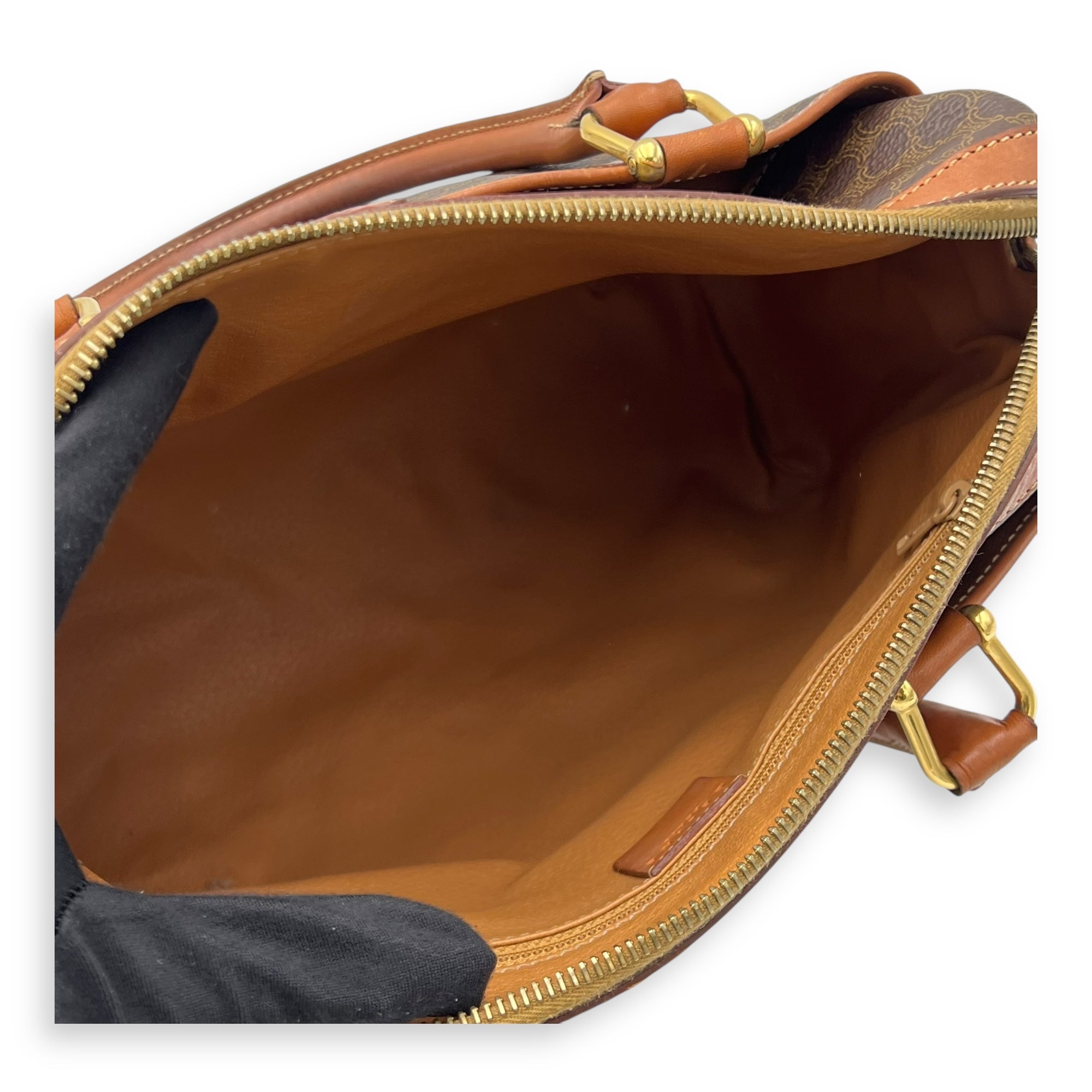 Vintage Macadam Boston Top Handle Bag Brown in Coated Canvas, Gold hardware - Image 12