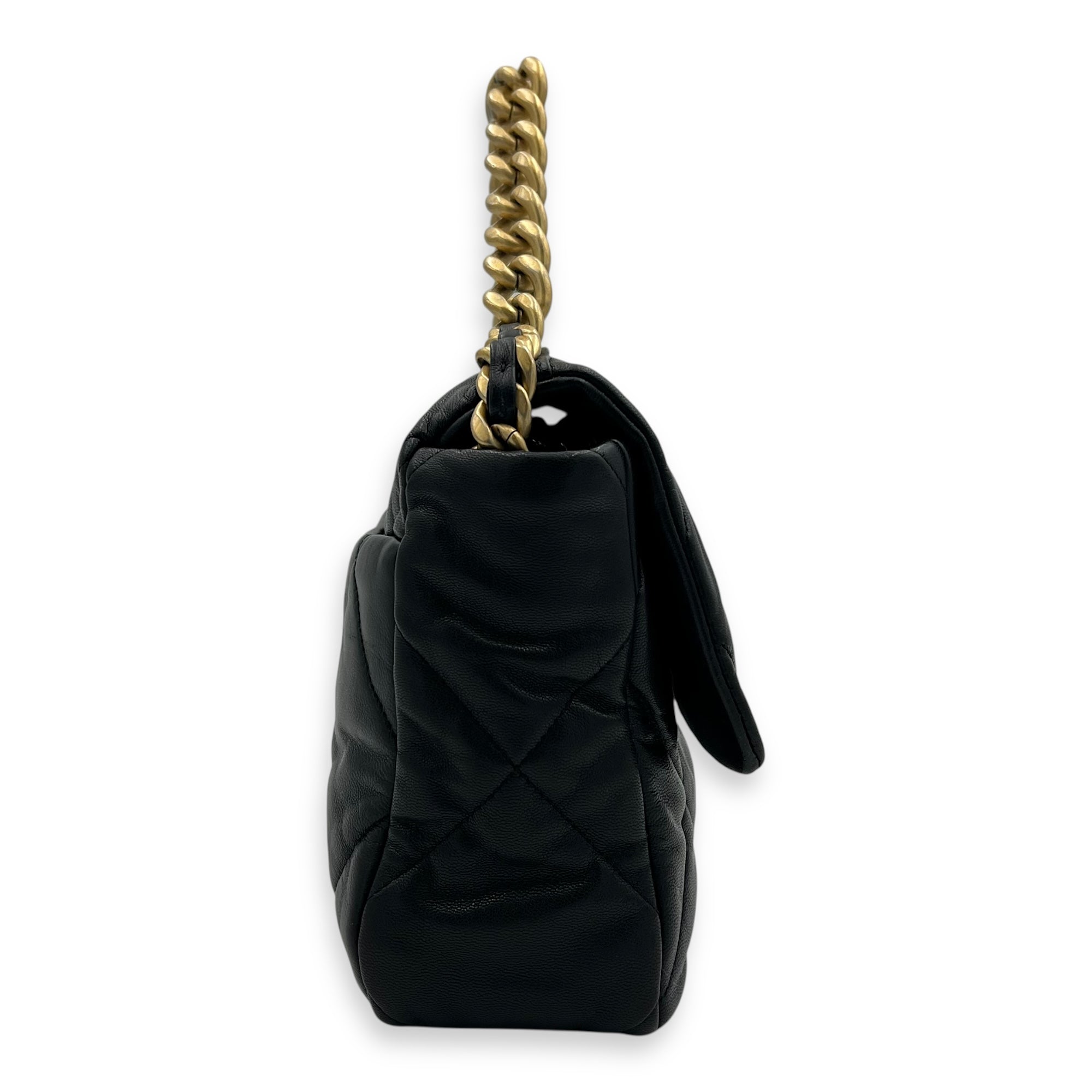 C19 Large Black Shoulder Bag in Goat Leather, Mixed hardware - Image 5