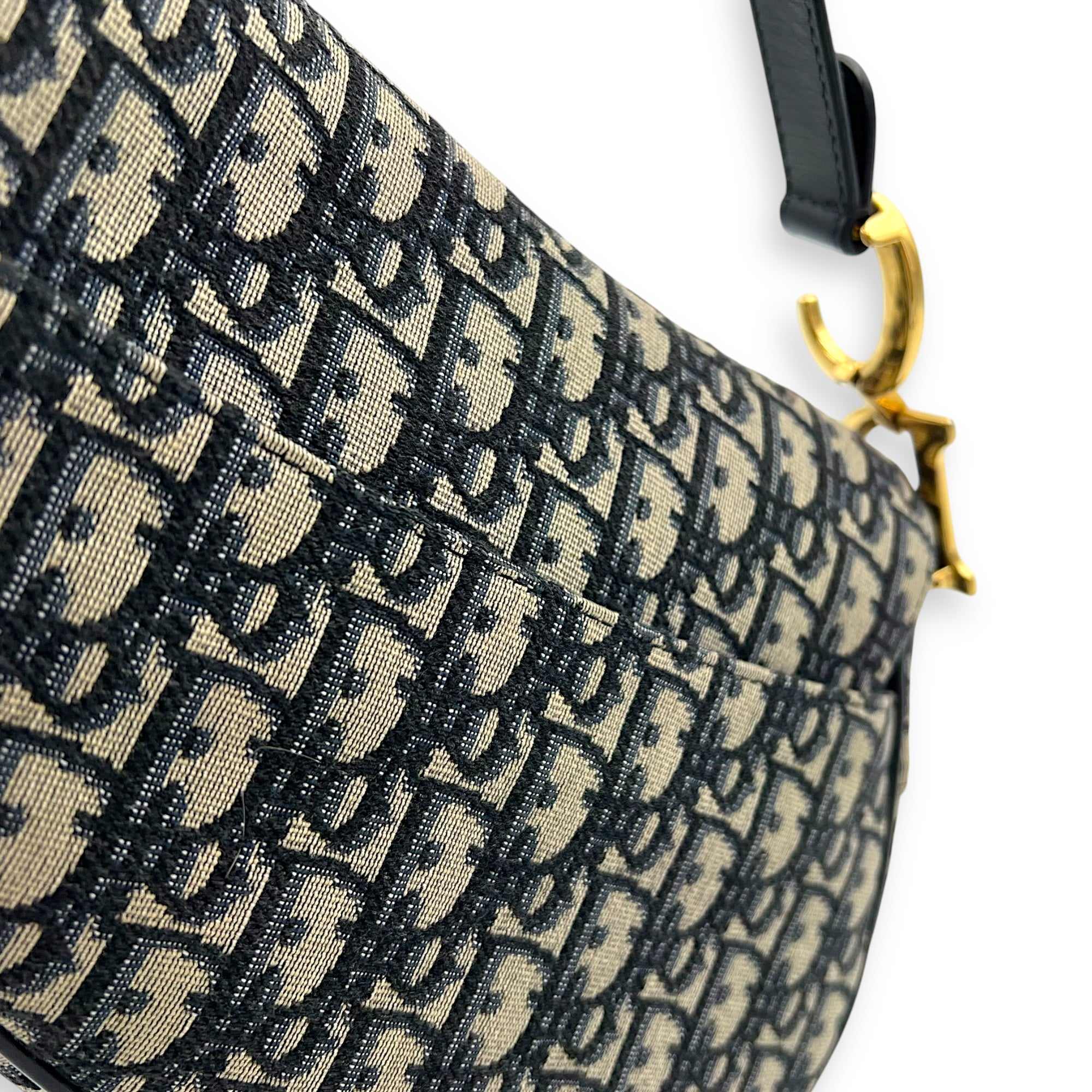 Saddle Shoulder Bag Medium Blue in Jacquard, Gold hardware - Image 13